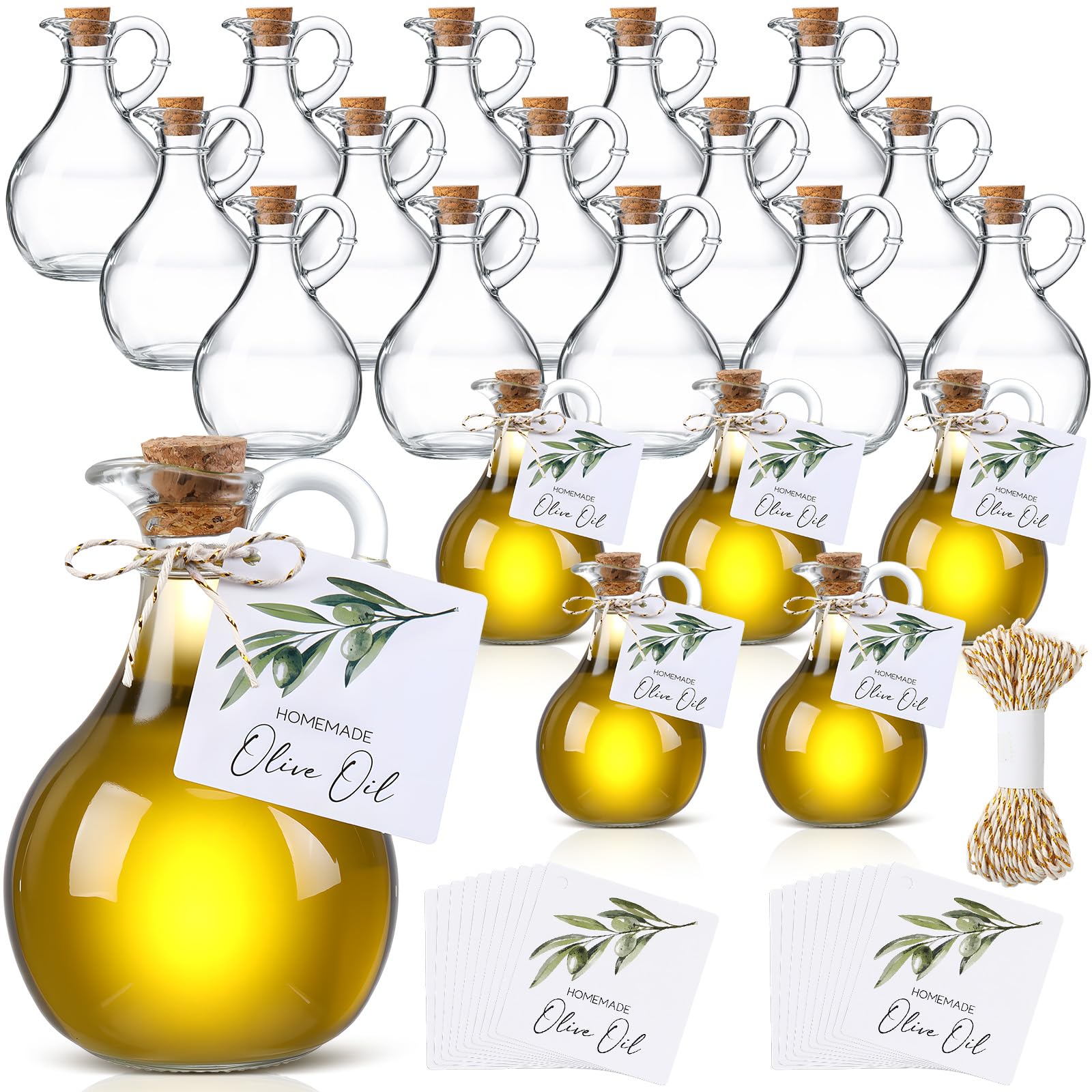 20 Set Olive Oil Bottle with Stopper Mini Glass Oil Cruet Dispenser with Label Vinegar Bottle with Spout for Kitchen Salad Dressing Syrup Container for Wedding Christmas Baby Shower (8.5 oz 3)