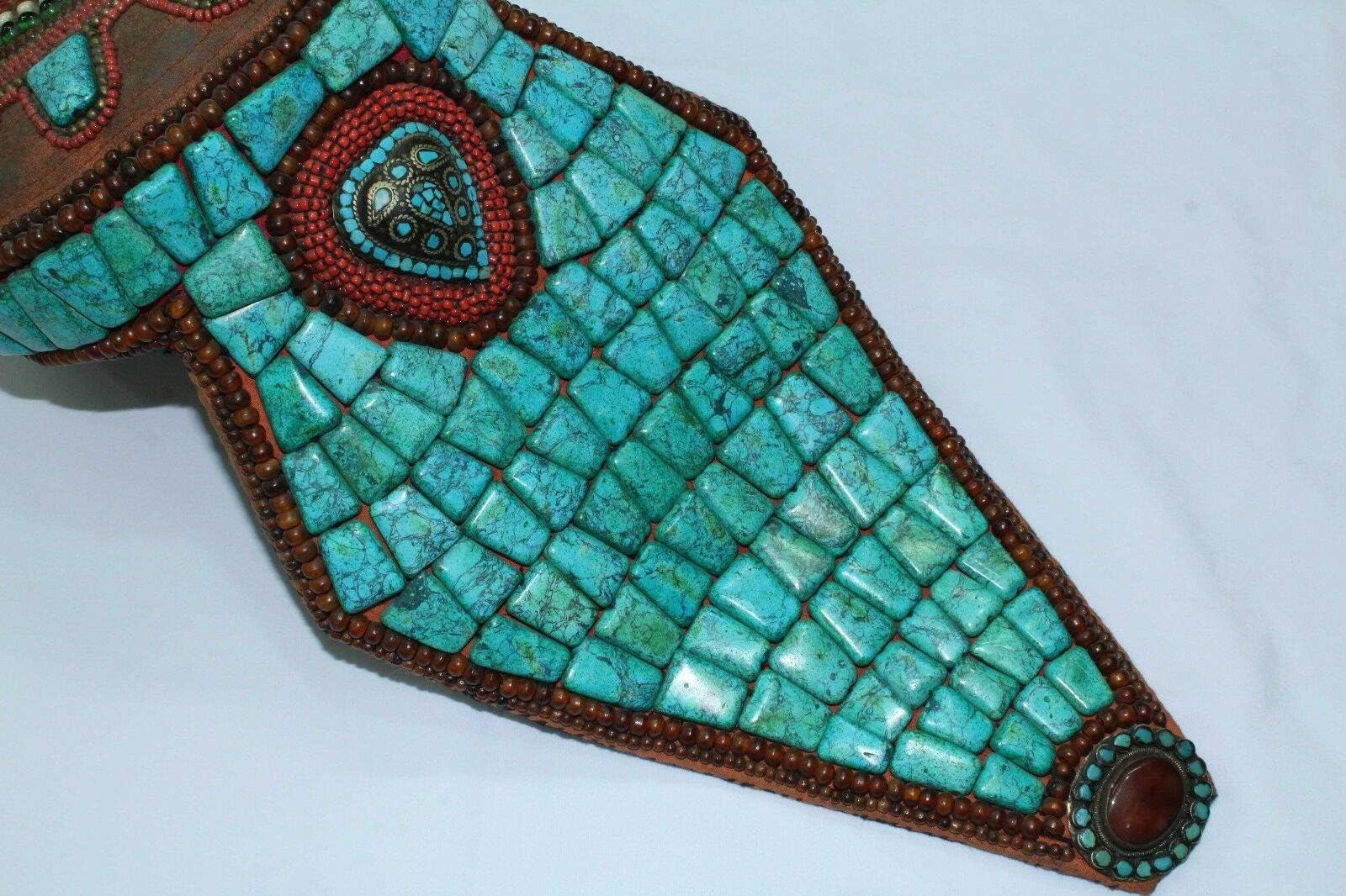 PH Artistic Tibetan Tribal, Jewel Headgear Cap with Turquoise & semi Precious Stones Beads