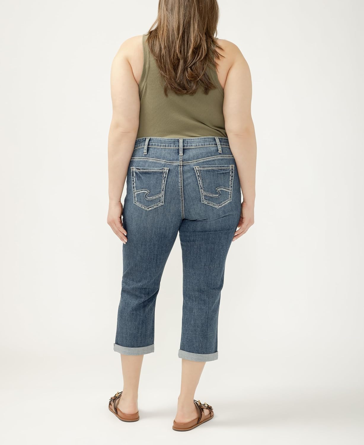 Silver Jeans Co. Womens Plus Size Elyse Mid Rise Comfort Fit Capri Jeans