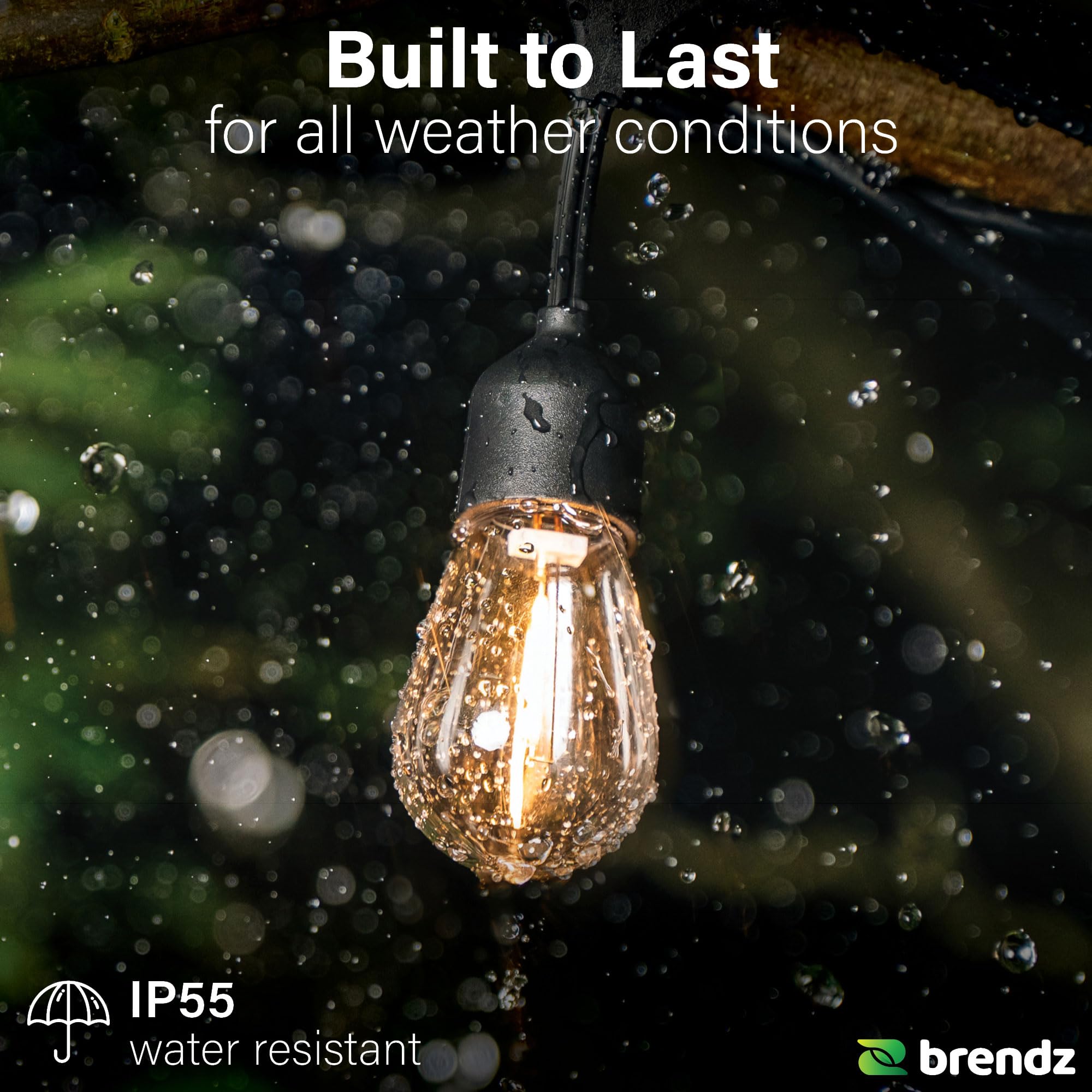 Brendz Catena Luminosa Esterno Solare, IP55, 14,5m, 15 Lampadine Filamento, Infrangibili, 2700K Bianco Caldo, Resistente alle Intemperie, Design Vintage, Catena Luminosa Esterno, Djerba Filament