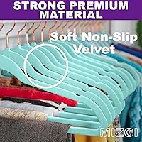 Vista 2 de MIZGI - Perchas de terciopelo premium - de alta resistencia, antideslizantes, (paquete de 50 unidades), ganchos color azul agua y dorado rosa