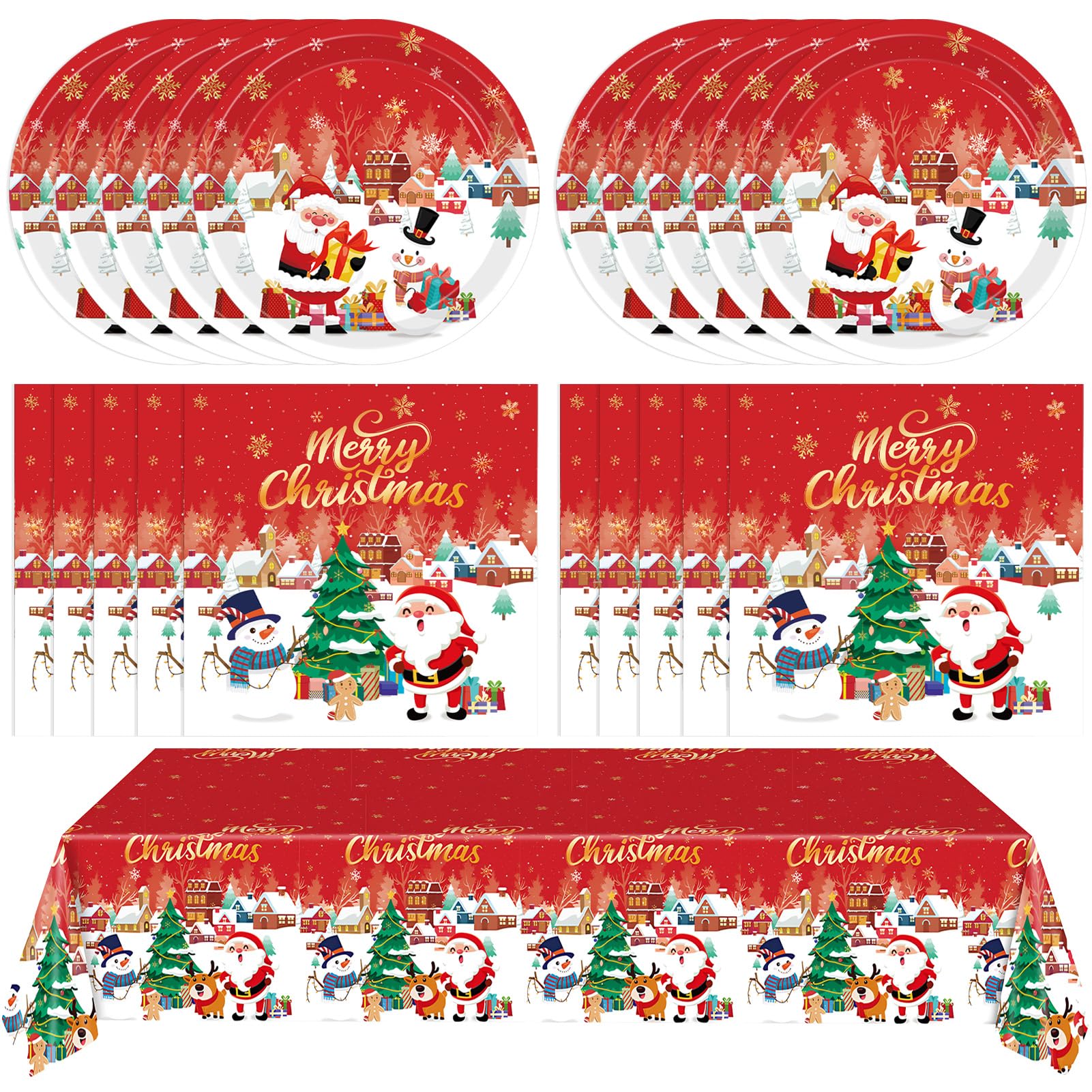 41 PCS Christmas Party Decorations,Christmas Table Decorations Xmas Party Tableware Set Include Disposable Christma Paper Plates Napkins and Tablecloth,Xmas Holiday Party Serves 20 Guests