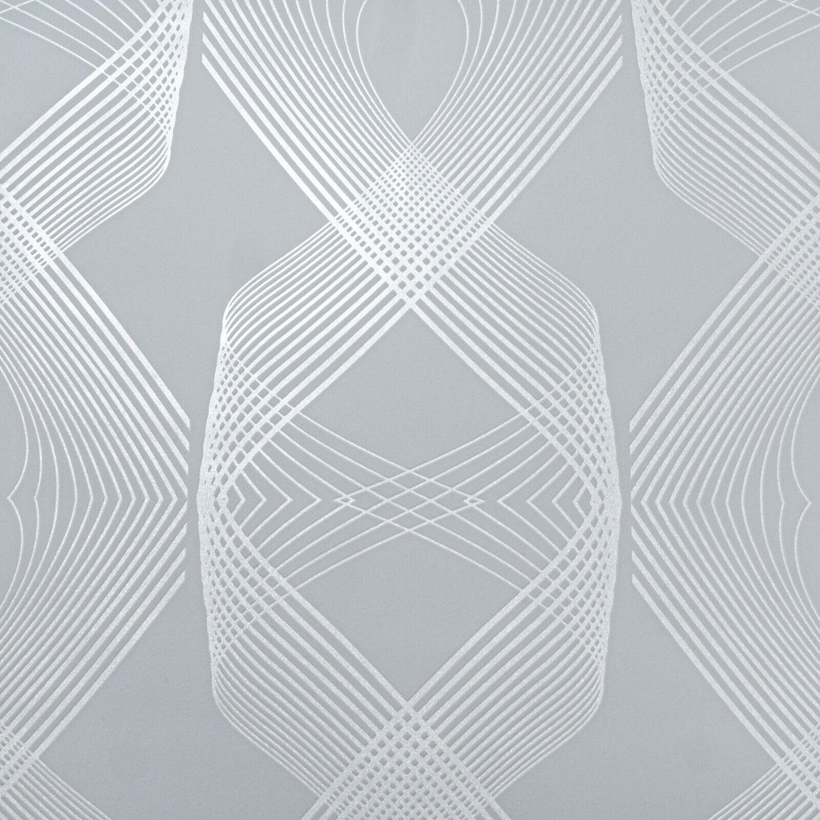 Sophie Laurence Grey, White Grey Silver Ribbon Wave Wallpaper Glitter Shimmer Effect Textured Non-Woven - Paste The Wall Wallpaper