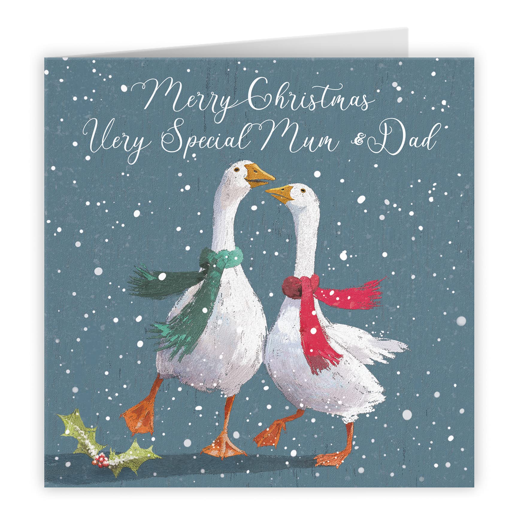 Hunts England Mum And Dad Stunning Artistic Christmas Card, Merry Christmas, Very Special Mum & Dad, Festive Geese - Image 4