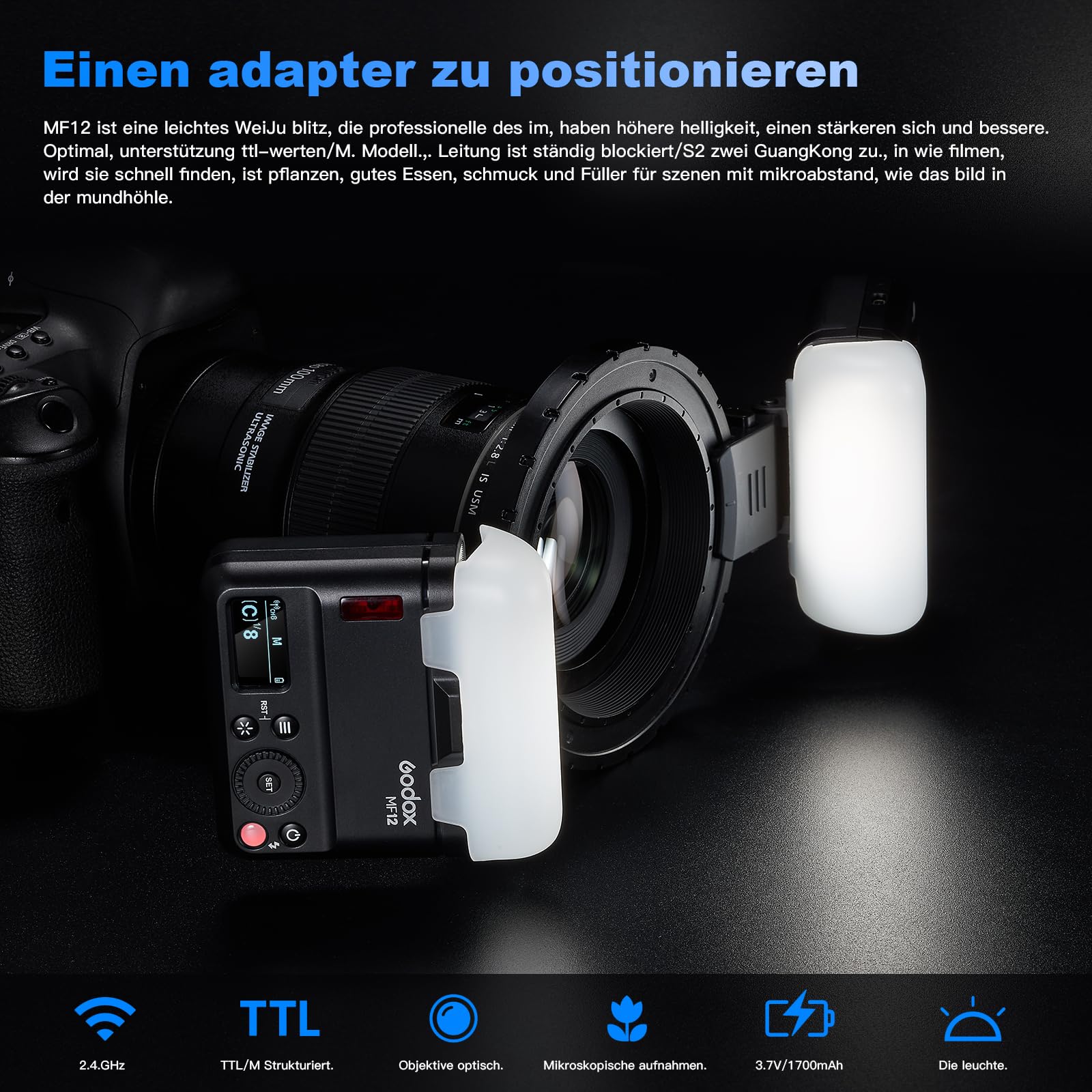 GODOX MF12-K2 Macro Flash Flash con GODOX XproII-S e filtro colorato, 2,4 G Wireless Control, modalità TTL/M, batteria al litio da 3,7 V/6,29 W, compatibile con Nikon, Sony, Canon, Fuji, Olympus e