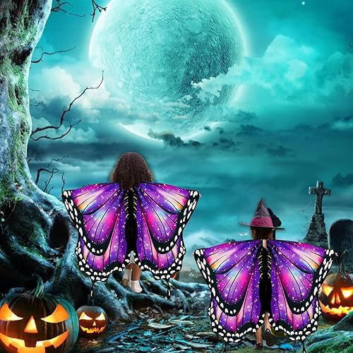 Miniatura 7 de Alas de mariposa para niñas, disfraz de mariposa para fiesta de Halloween, alas de hadas con máscara y diadema