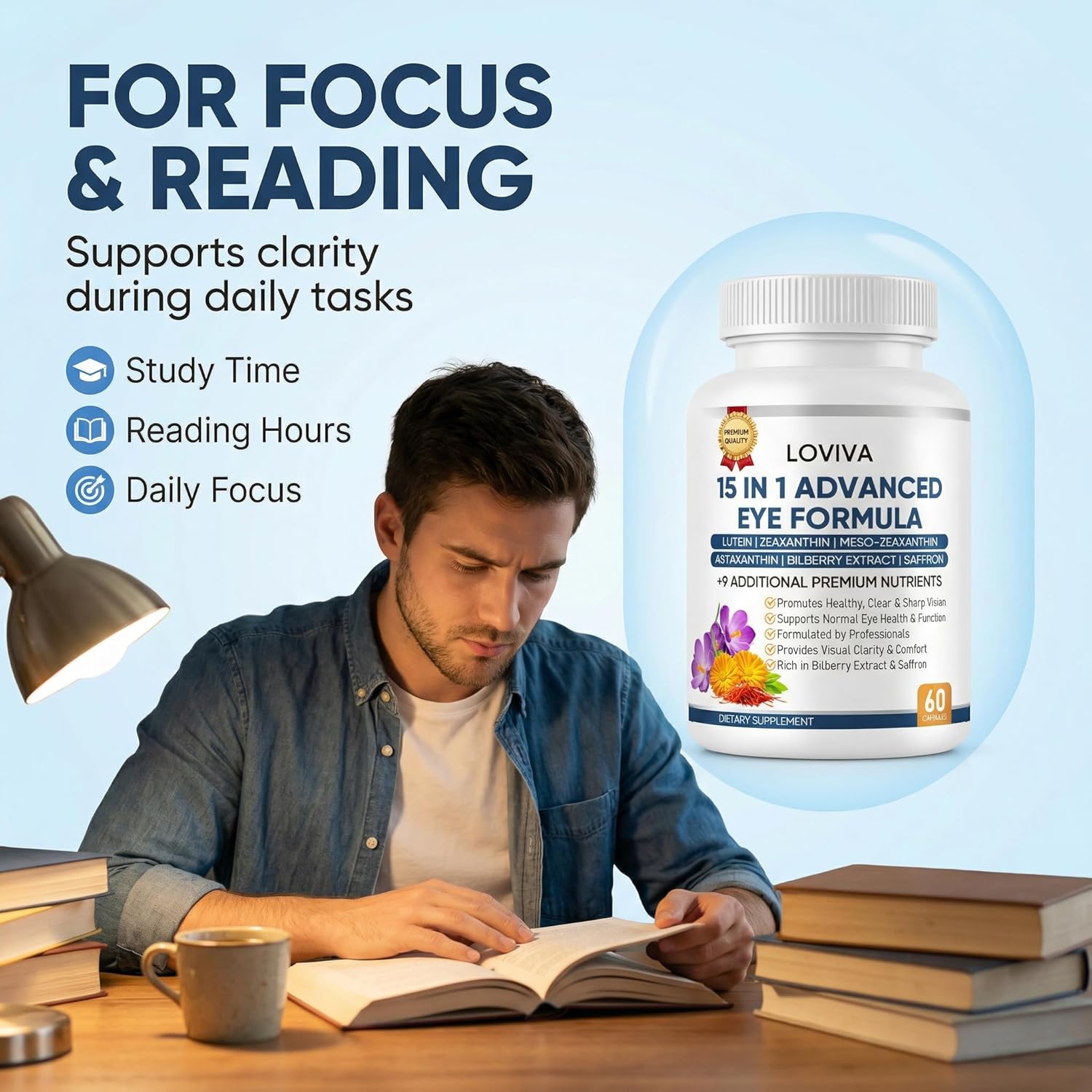 Neurobella 15-in-1 Advanced Eye Formula - Neurobella Eye Formula with Lutein, Carotenoids & Zeaxanthin, Bilberry Extract and Saffron, 60 Capsules