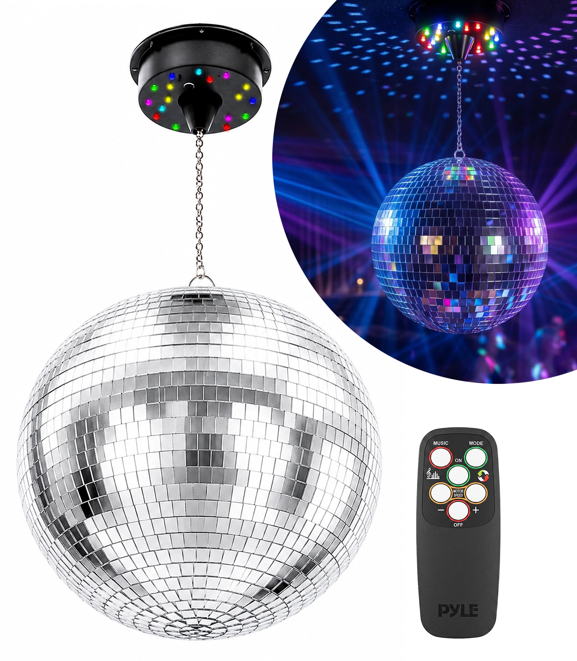Bola de discoteca motorizada de 12 pulgadas con control remoto y luces RGBW