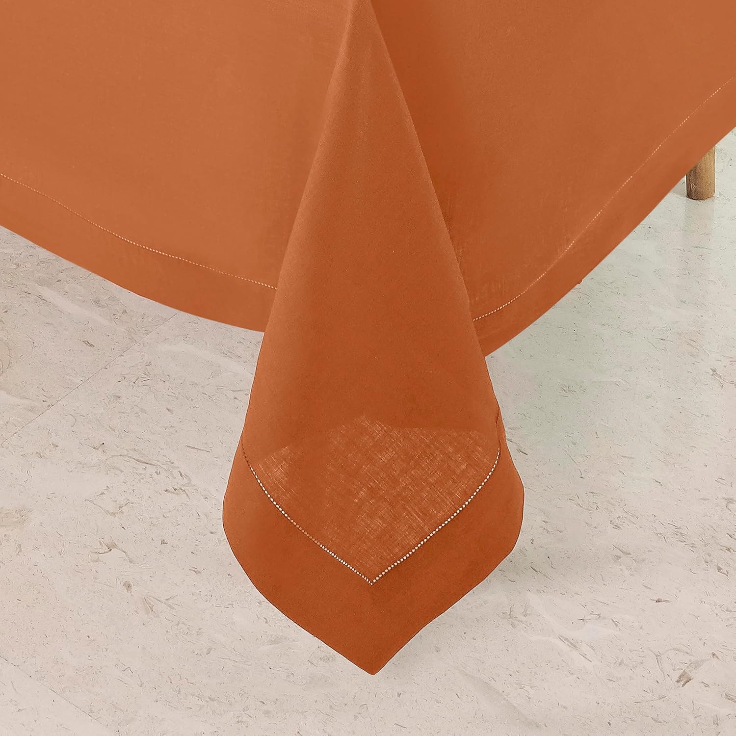 D'Moksha Homes Rust Linen Tablecloth for Rectangle Tables 60 x 144 Inch - 100% Pure Linen Rust Table Cloth - Classic Hemstitch, Machine Washable Dining Tablecloth for Spring, Easter