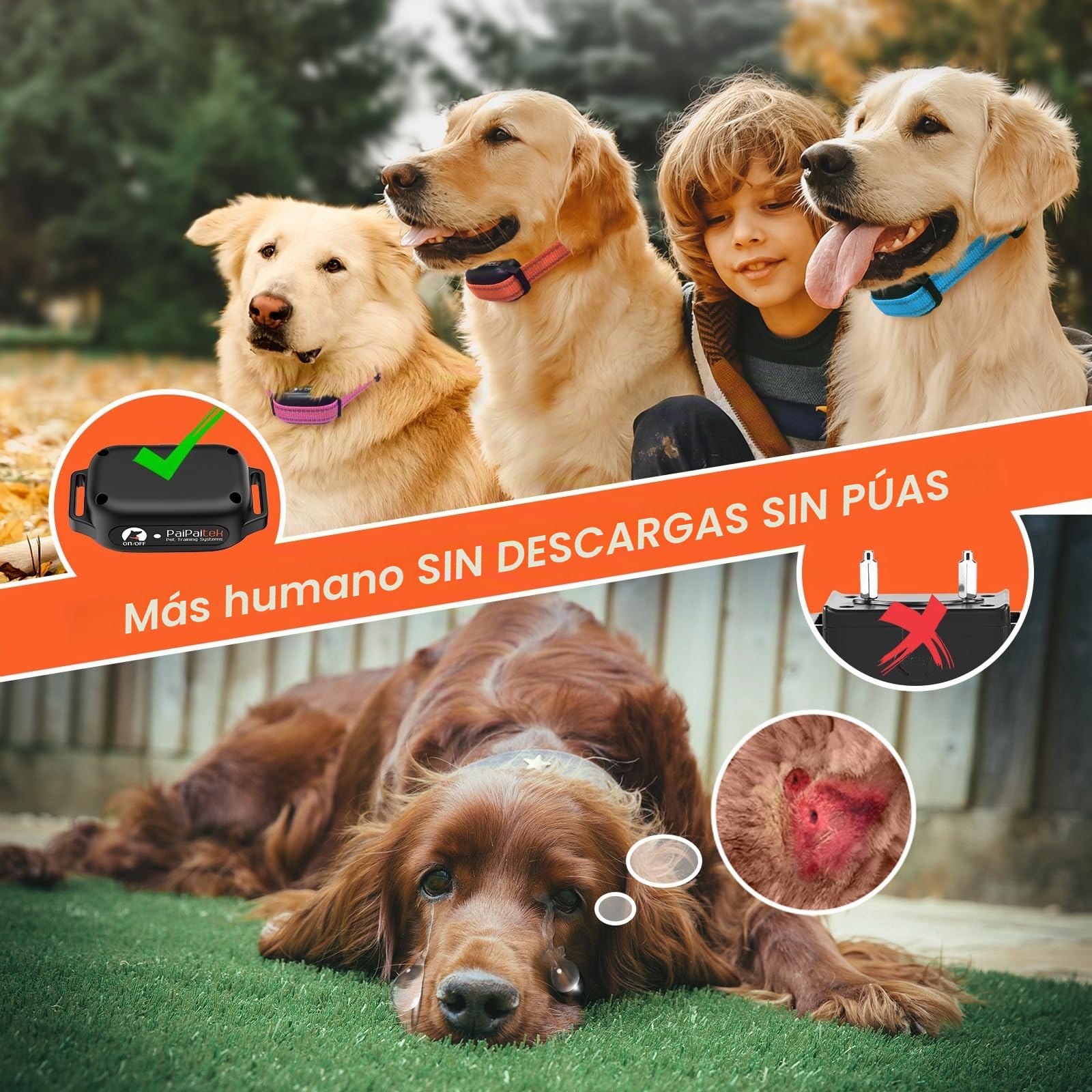 Collar vibratorio Descarga para Entrenamiento de 3 Perros, Collares de Entrenamiento para Perros de 3300 pies con vibración (