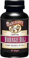 Vista 1 de Barlean's Cápsulas de aceite de borraja, 1000 mg de aceite de semilla de borraja puro prensado en frío, suplemento GLA, Omega 6 para articulaciones