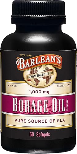 Barlean's Cápsulas de aceite de borraja, 1000 mg de aceite de semilla de borraja puro prensado en frío, suplemento GLA, Omega 6 para articulaciones