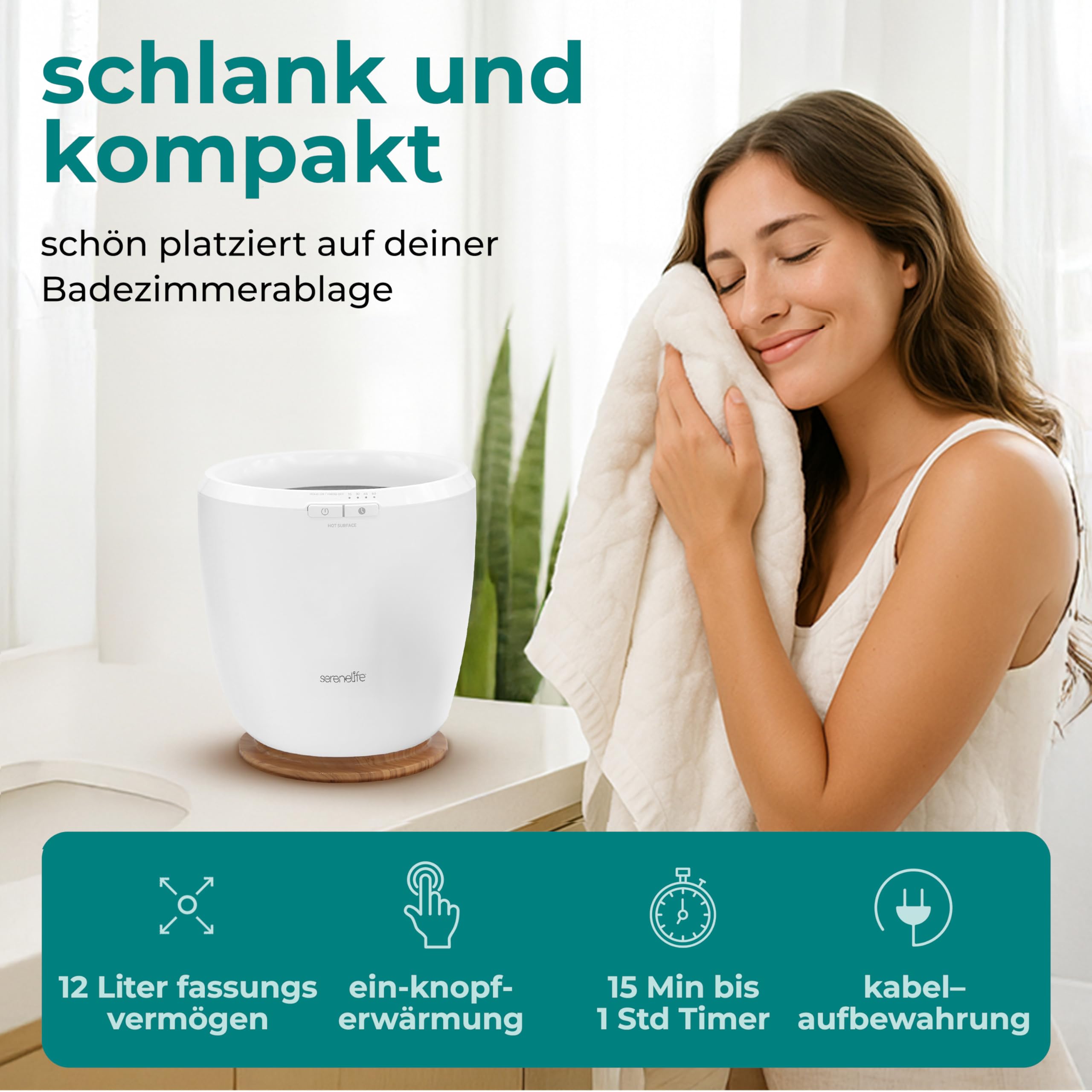 Handtuchwärmer Elektrisch Natur – Kompakter Handtuchheizkörper mit Timer & Überhitzungsschutz, Towel Warmer, Energiesparend & Mobil, Für Zuhause, Spa, Hotel oder Wellnessbereich