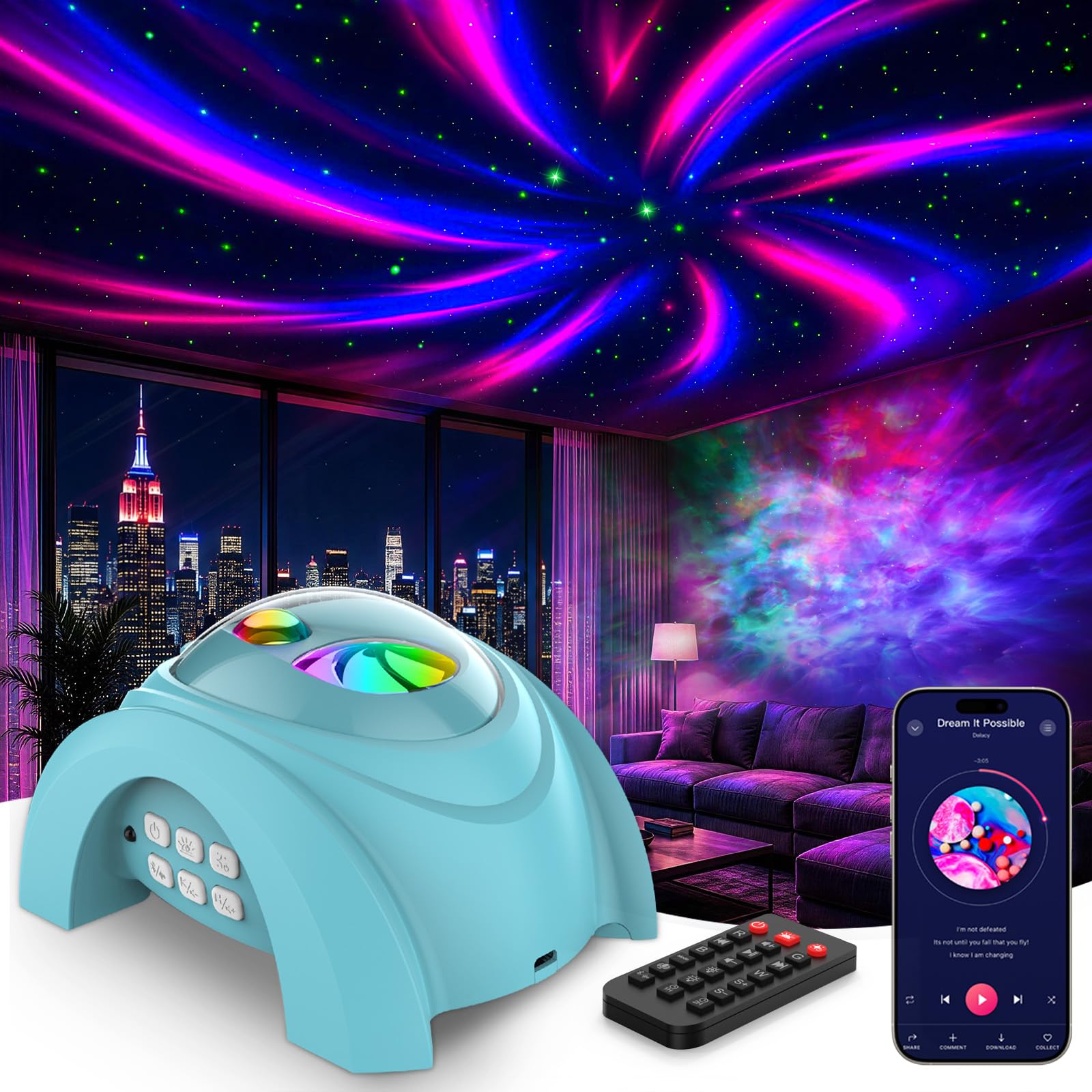 Rossetta Dual Lens Galaxy Star Aurora Projector Night Light for Bedroom
