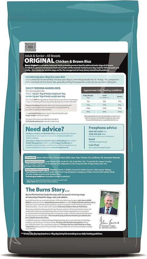 Burns Pet Nutrition Hypoallergenic Complete Dry Dog Food Adult And Senior Dog Original Chicken And Brown Rice 2 Kg Amazon Co Uk Pet Supplies