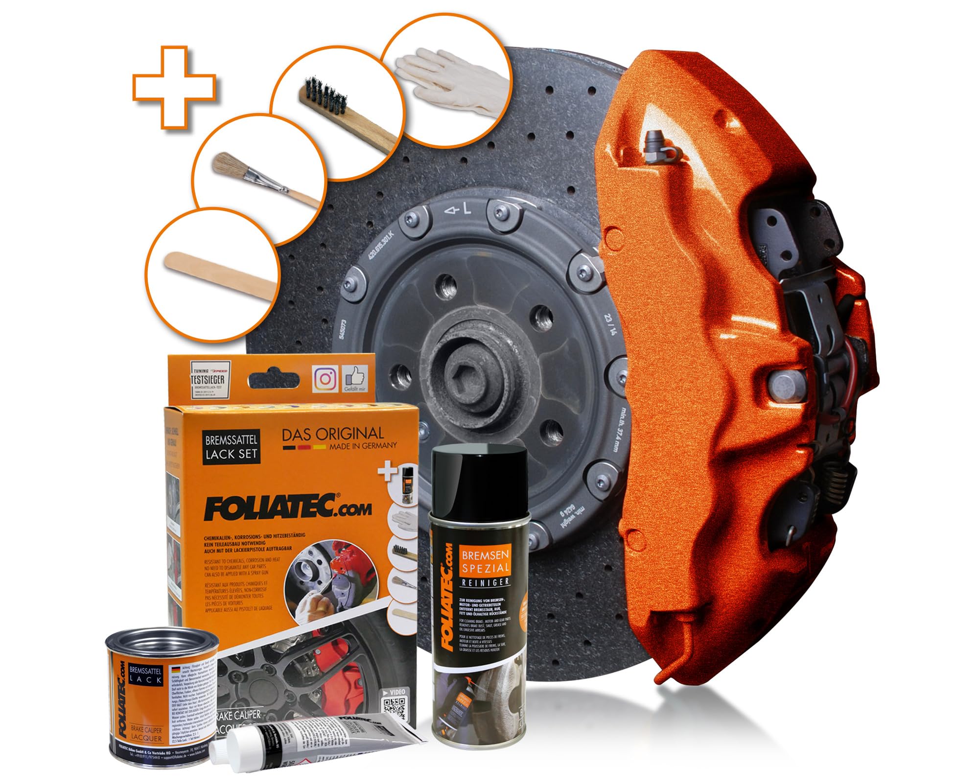 Foliatec Kit de Peinture pour étriers de Frein, Cosmic Orange Metallic, Jeu de 7 pièces | Résistant à la chaleur