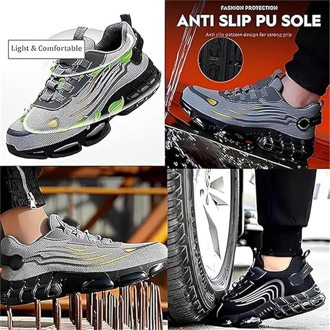 Steel Shoes 3 Inch Taller, Safety Shoes Mens Steel Toe - Comfortable Puncture Proof Non Slip Work Shoes