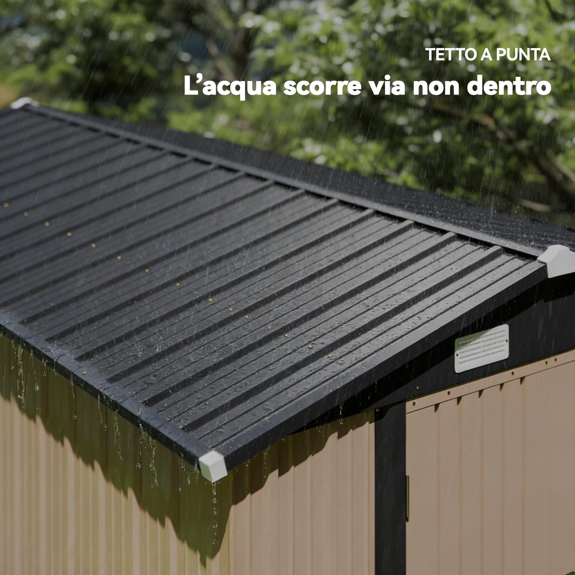 Outsunny Casetta da Giardino 8.1m² Acciaio Zincato con Prese d'Aria Doppia Porta Bloccabile Tetto Inclinato 238x364x194 cm Marrone