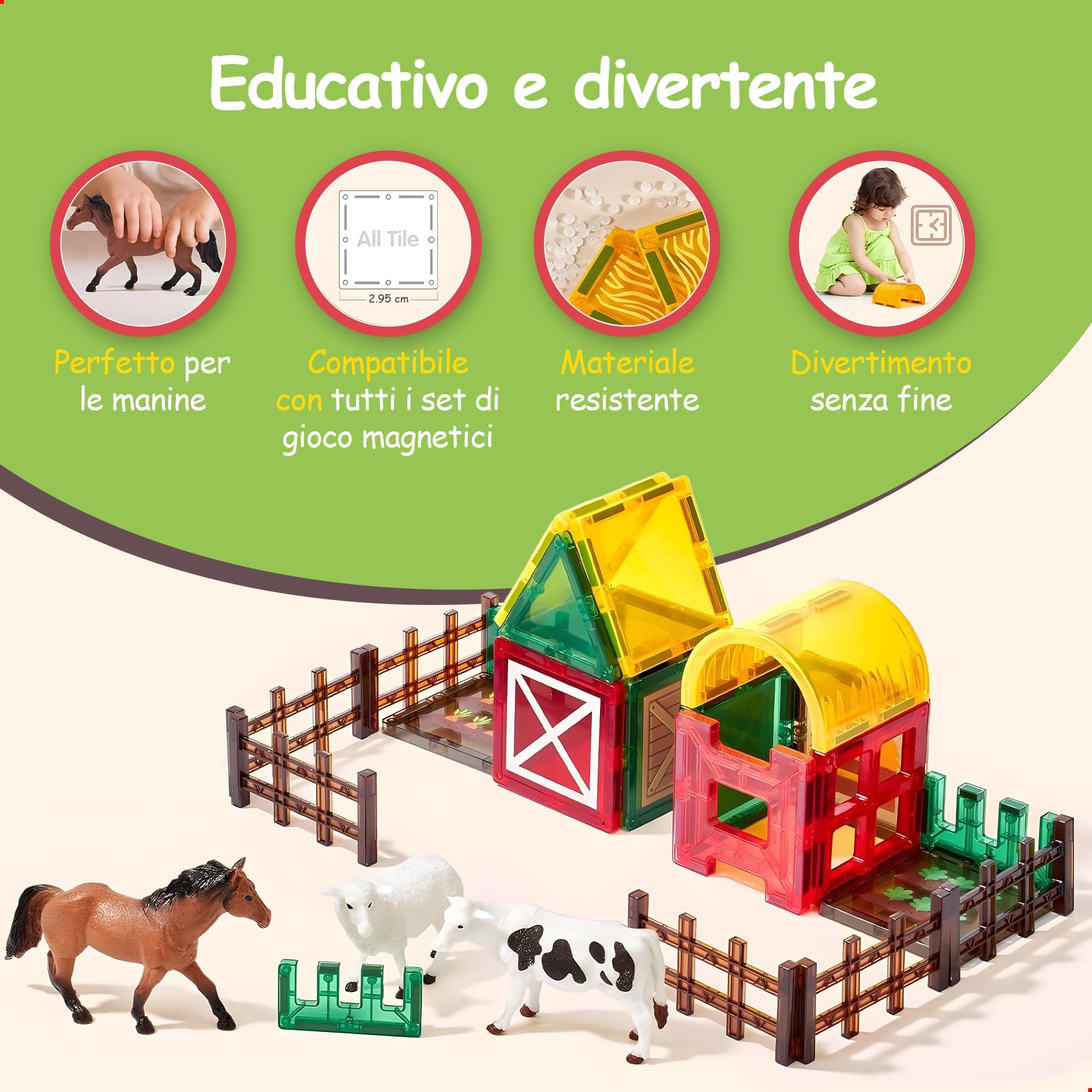 Olvy Blocchi magnetici Montessori Giocattoli – 80 Piastrelle magnetiche per bambini – Giocattolo da costruzione magnetico a partire dai 3 anni – Smart Playground mattoncini magnetici per bambini