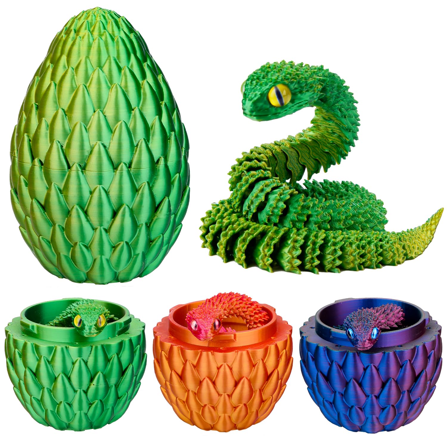 3D Printed Fidget Toy, 3D Printed Snake in Egg Action Figures, 3d Printed Animals Collectable 3D Dragon Egg Snake Toys for Home and Office Decoration