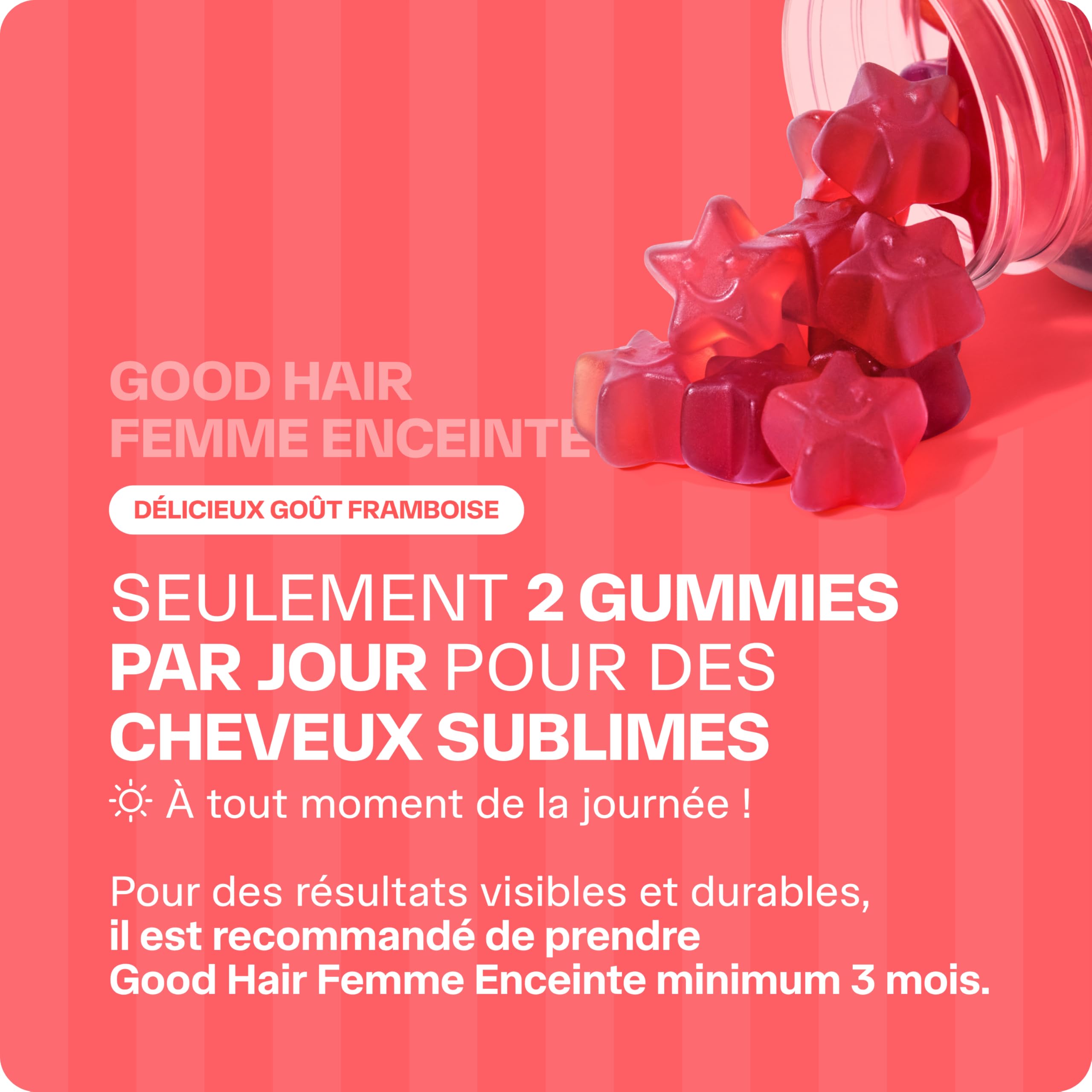Lashilé Beauty - Gummies Cheveux Femme Enceinte - Pousse Croissance & Fortification capillaire - Complément Alimentaire Cheveux - Good Hair Femme Enceinte - Biotine Zinc B6 - Cure 3 Mois 180 Gummies