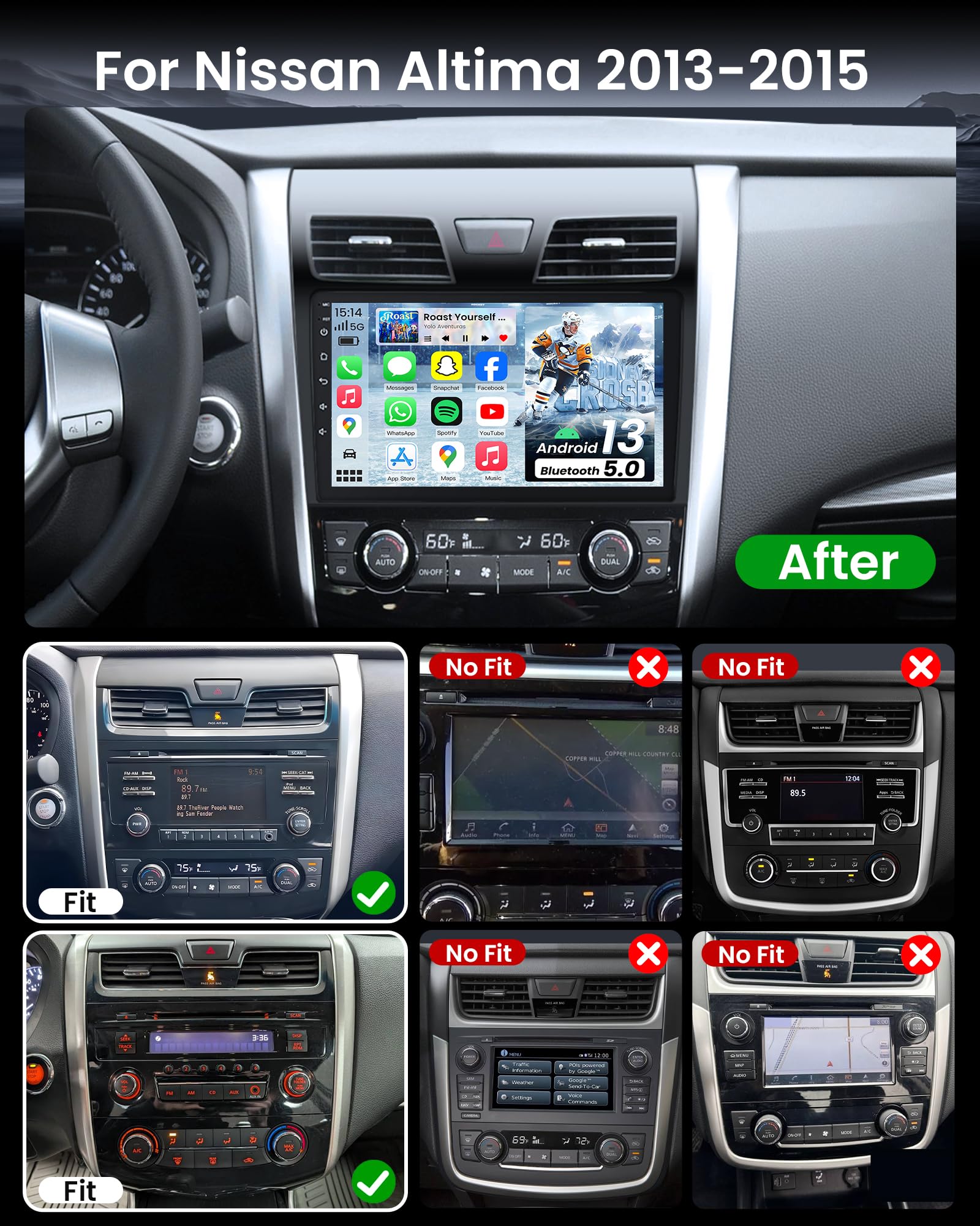 8 Core Android13 4GB+32GB Car Radio Stereo for Nissan Altima 2013 2014 2015: 10.1
