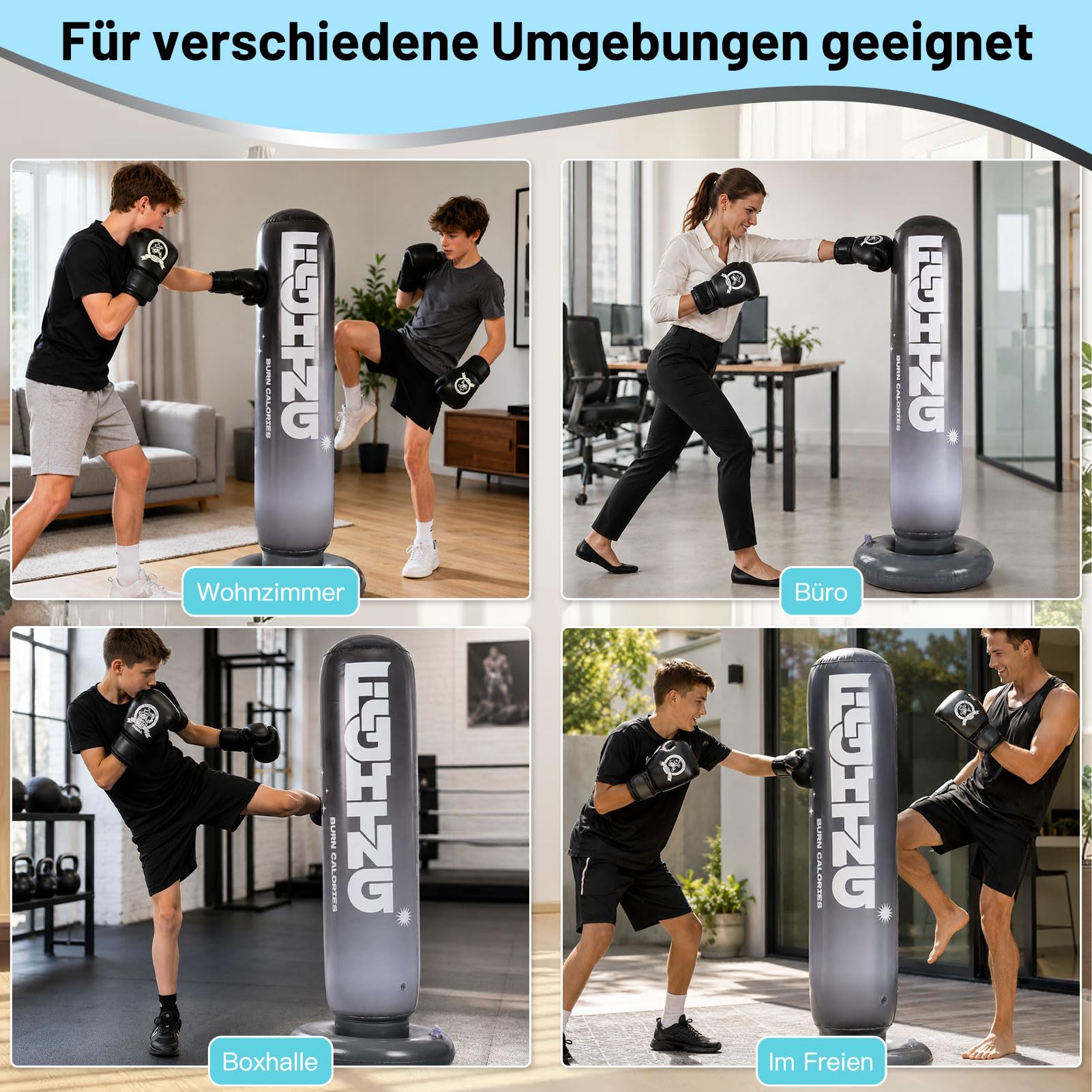 CYFIE Aufblasbarer Boxsack für Kinder 150 cm, mit Boxhandschuhen & Pumpe