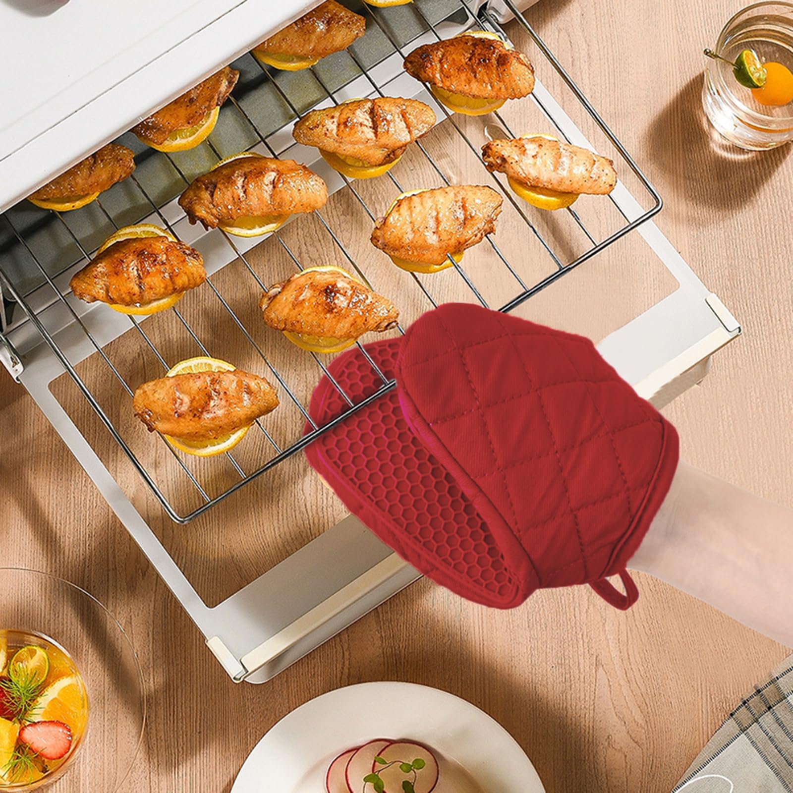 Guanti Da Forno 2 Pezzi - Resistente Al Calore - Cotone E Silicone Antiscivolo - Per Grill E Cucina (Rosso) - Foto 2