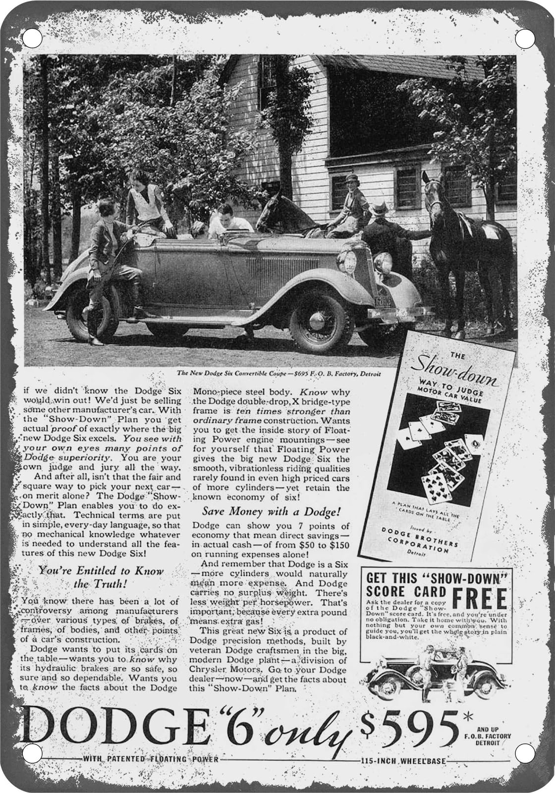 Miaomansenstore Metal Sign - 1933 Dodge Vintage Ad 04 - Old Retro Rusty Look Home Decor