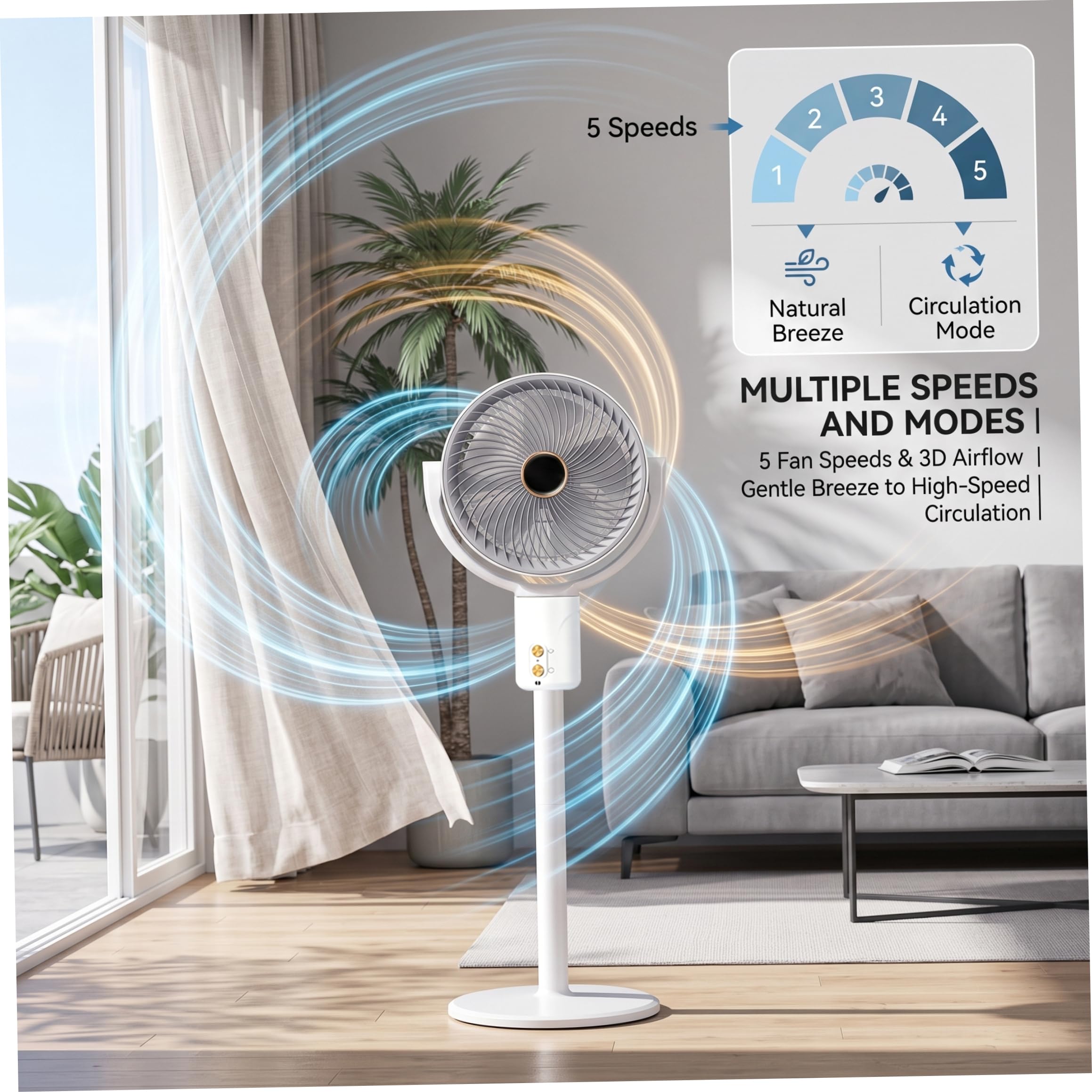 Ventilatore pieghevole, ventilatore da terra portatile, ventilatori oscillanti silenziosi senza fili con altezza regolabile, utilizzo su scrivania e pavimento, supporto portatile oscillante pieg