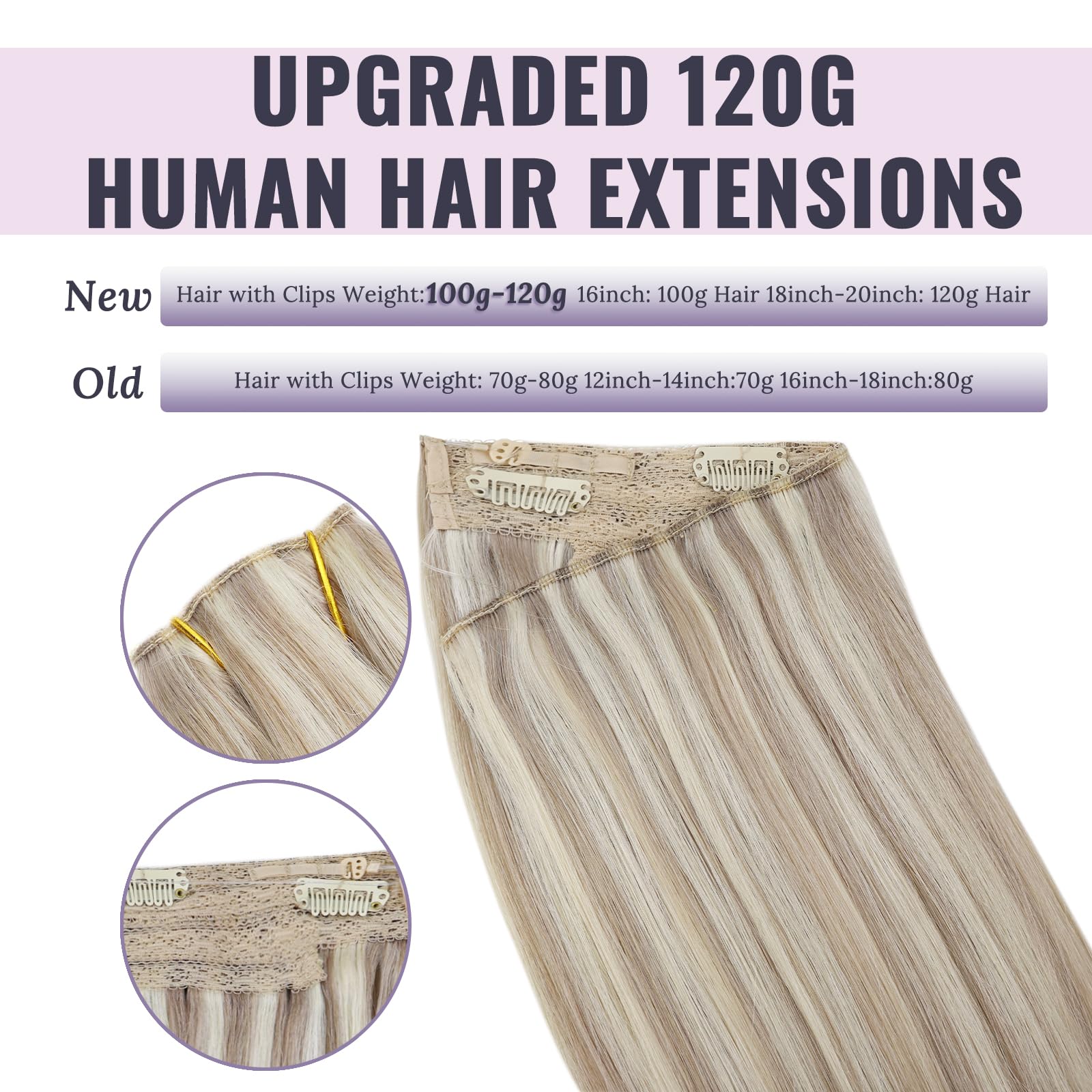 Fshine Lunghi Extension Filo Invisibile Capelli 20 Pollici Veri Lisci Capelli Umani Extension Highlight Biondo Cenere Con Biondo Candido Extension Capelli Remy Filo 127G Hair Extensions Wire #18P613