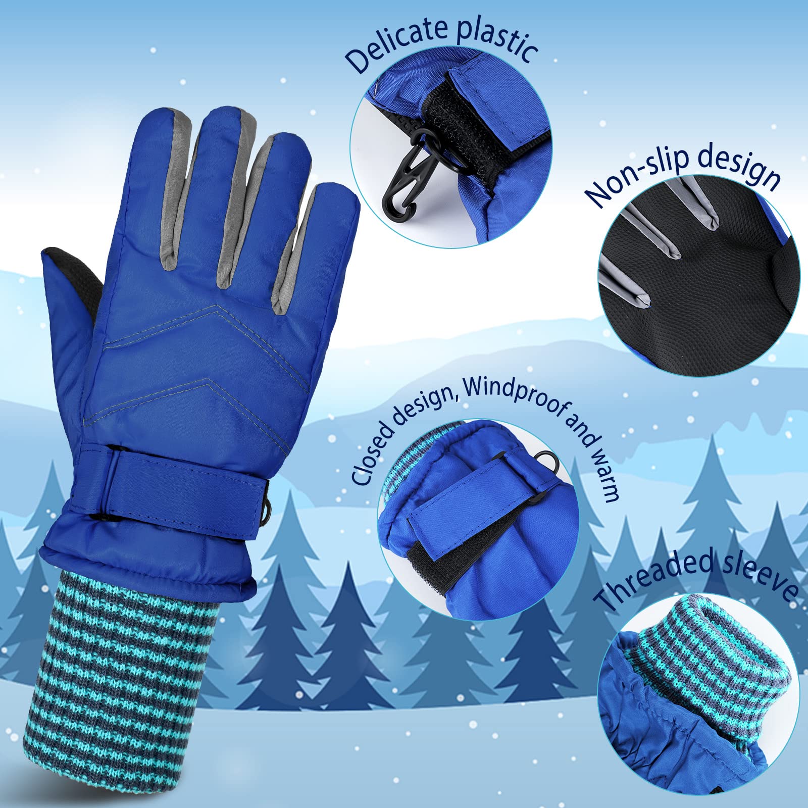 Newcotte 3 pares de guantes de invierno impermeables para niños, guantes de esquí de nieve para niños, guantes cálidos para niños y niñas al aire libre