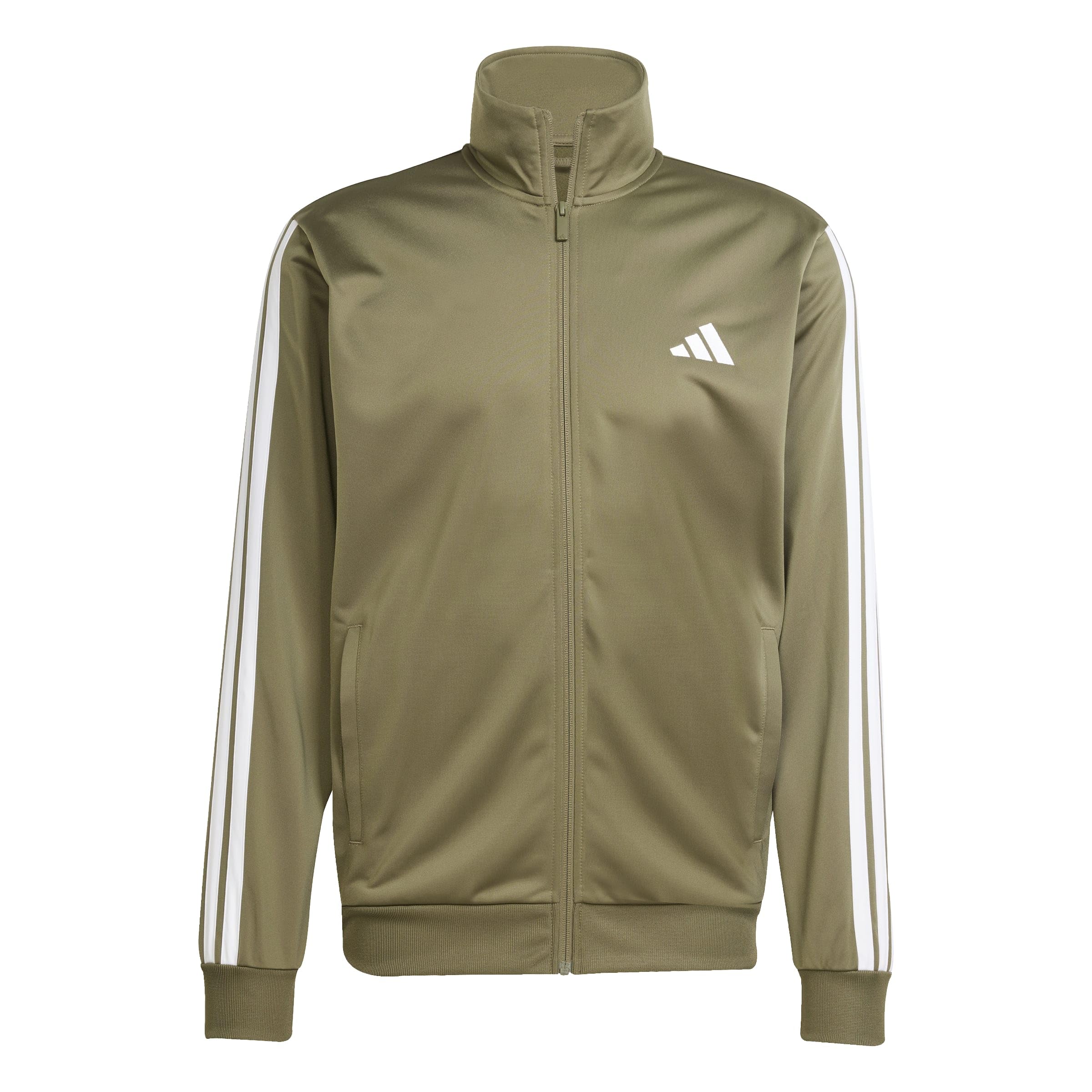 adidas Homme SPORTSWEAR BASIC 3 STRIPES TRICOT TRACKSUIT, olive strata/white, XL