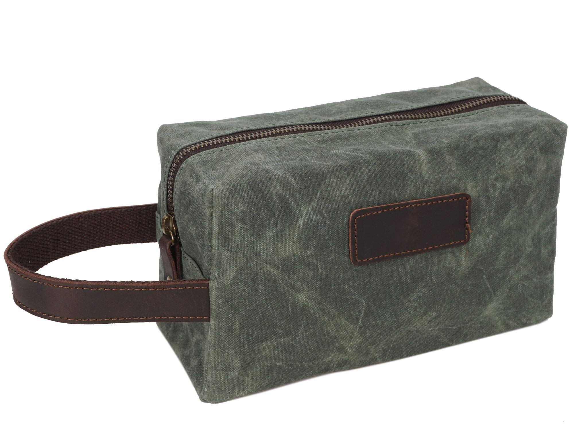 BRASS TACKS LeathercraftToiletry Bags Waxed Canvas Hanging Travel Dopp Kit Bathroom Organizer for Men and Women Waterproof (Green)