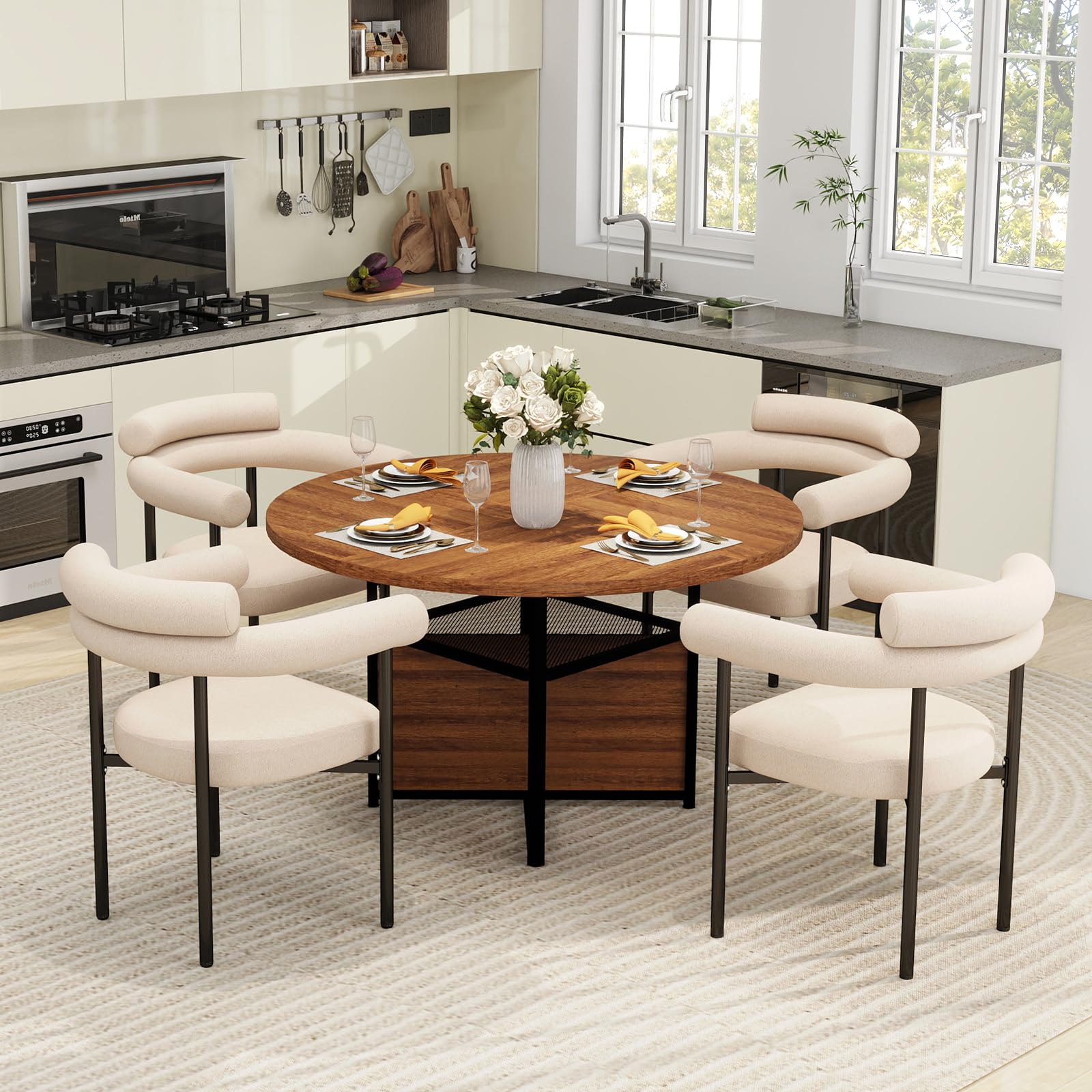Amazon.com - STHOUYN 5 Piece Round Dining Room Table Set for 4, 47” Round Dining Table with ...