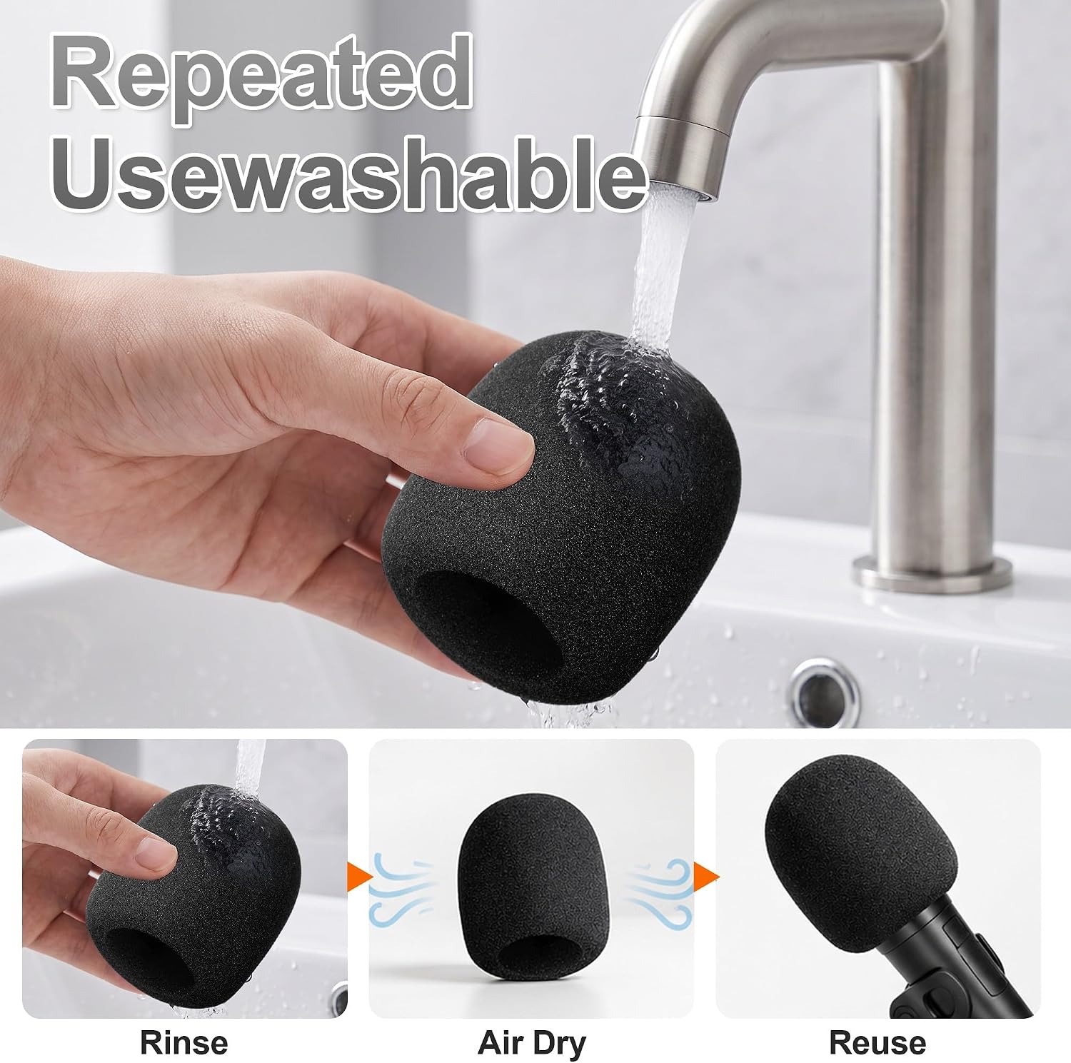 8 Pack Black Foam Mic Windscreen Covers for Handheld Mics image 5