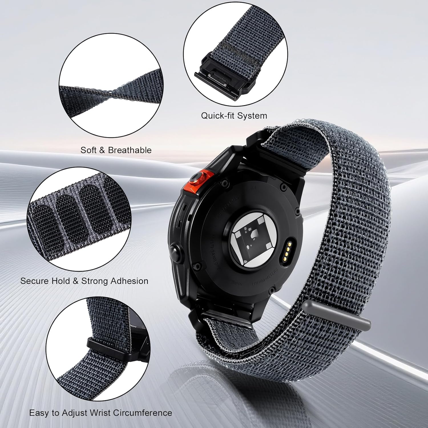 Velcro Nylon Quickfit Watch Band for Garmin Fenix/epix/Forerunner/Approach/Tactix/MARQ/Quatix/D2 Series — for Fenix 8/Fenix 7/Fenix 6/Forerunner 965/955 Replacement Sport Band for Men & Women - Image 4