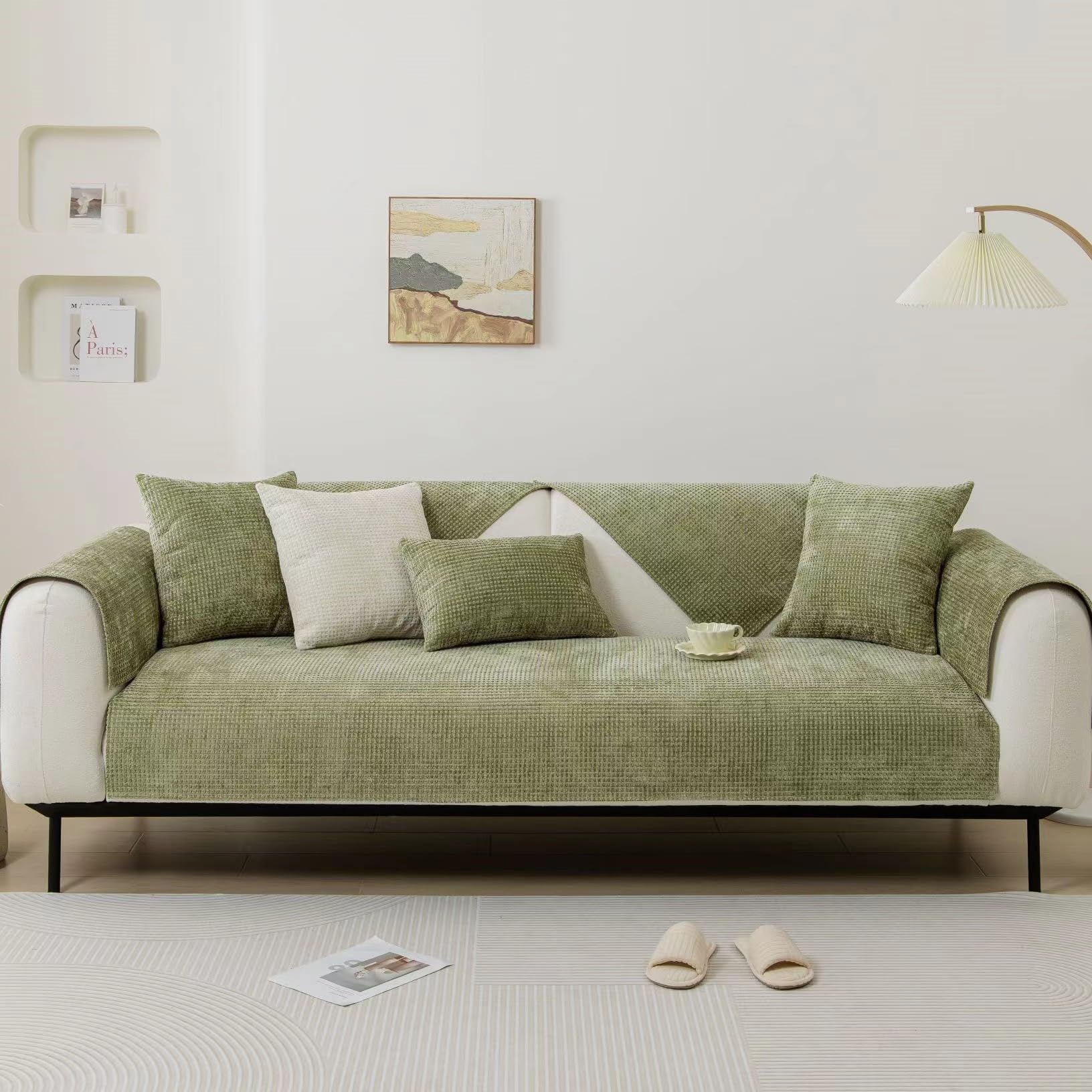 Housse de canapé magnétique lavable 2 3 4 places verte 110x240cm