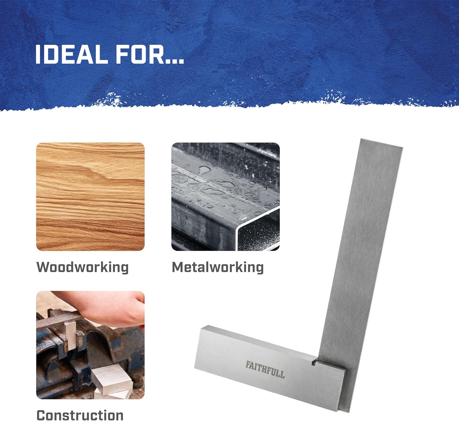 Faithfull Engineers Steel Try Square 100mm (4in) – Precision Ground, Hardened Steel Blade, Accurate Marking, Measuring & Layout Tool for Metalworking & Woodworking