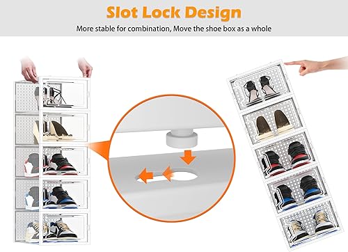 Miniatura 5 de HOMIDEC Paquete de 12 cajas de almacenamiento de zapatos, organizador de zapatos para armario, caja de zapatos apilable de plástico transparente,