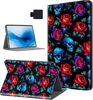 for Samsung Galaxy Tab A9 Tablet Case, Auto Sleep/Wake,PU Leather Folio Cover with Hard TPU Back Shell, Multi-Viewing Angles Flip for Galaxy Tab A9 Tablet Case, Colorful Skulls