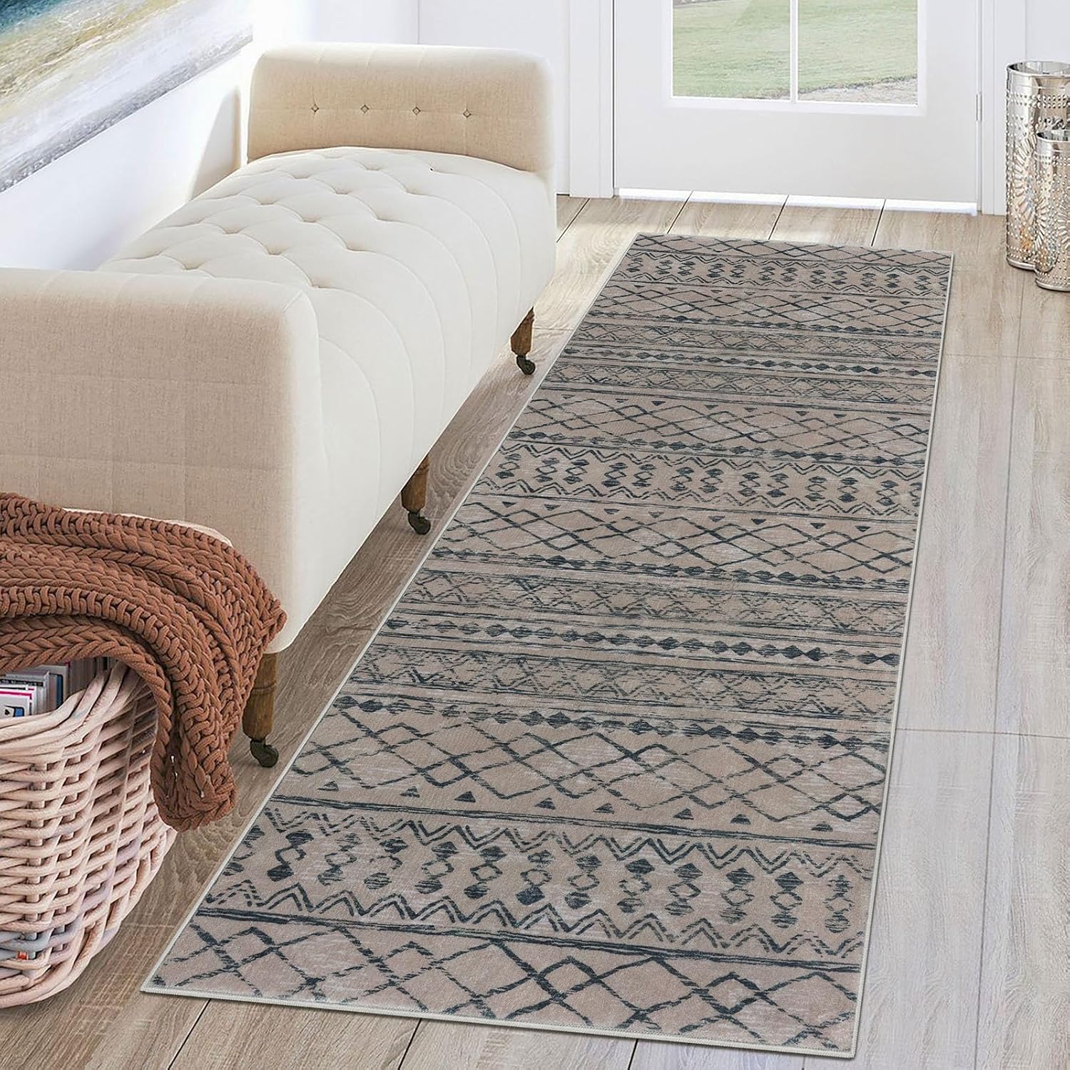 KUTA Moroccan Rugs for Entryway, 2x6 Brown Black Entryway Rug Non-Slip ...