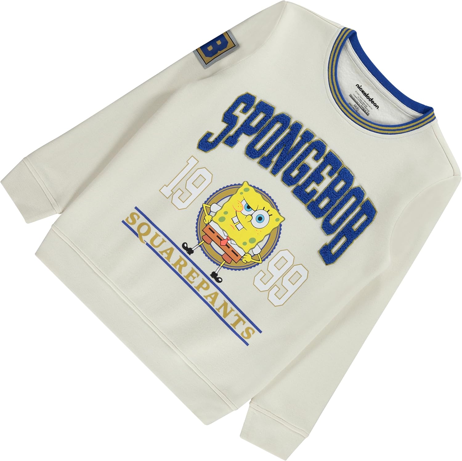 Nickelodeon SpongeBob SquarePants Boys Crewneck Sweatshirt - Spongebob, Patrick, Mr Krabs Plankton Chenille Patch Sweatshirt