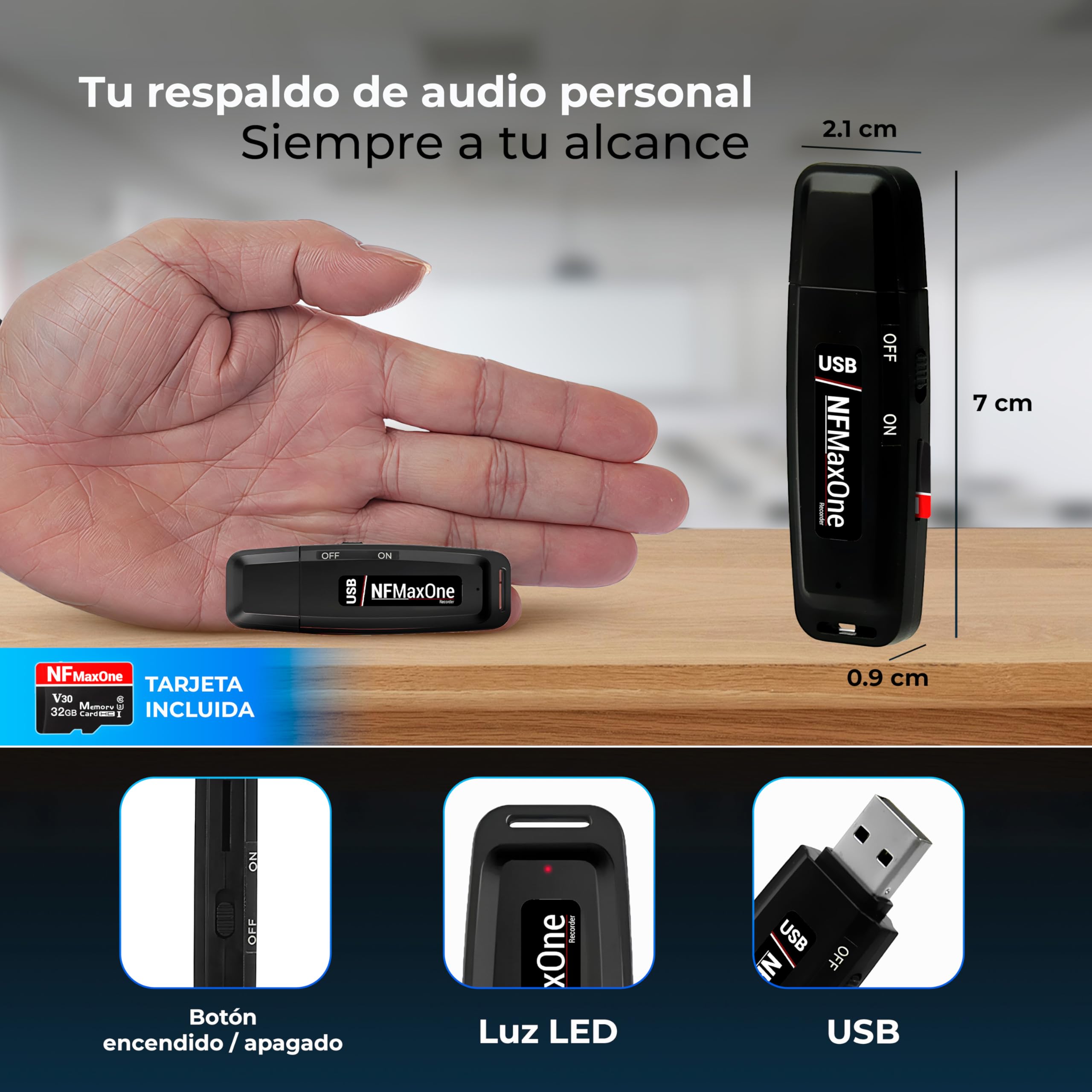 Grabadora de Voz Espia Digital con MicroSD de 32 GB incluida | Mini Grabadora de Audio Ideal para Reuniones, Entrevistas, Clases | Grabadora USB Espia Portatil con hasta 500 Horas Grabación ST