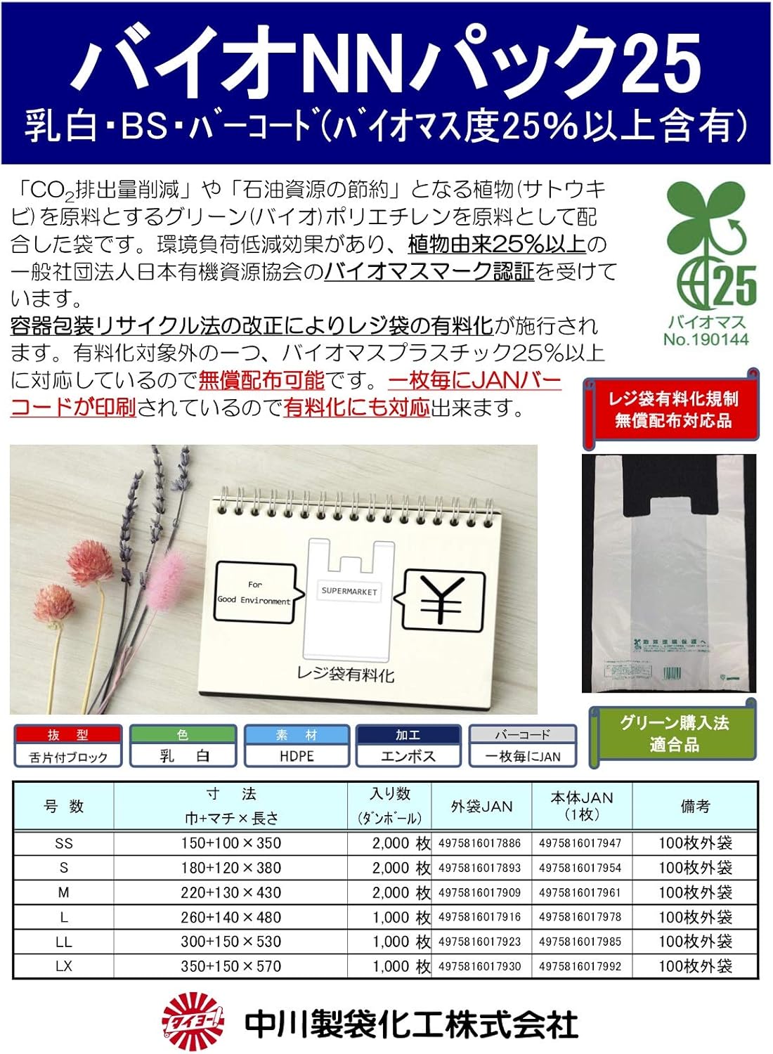 バイオマスレジ袋25 50号乳白 3000枚 多量割引セット Tu50 H00 Off