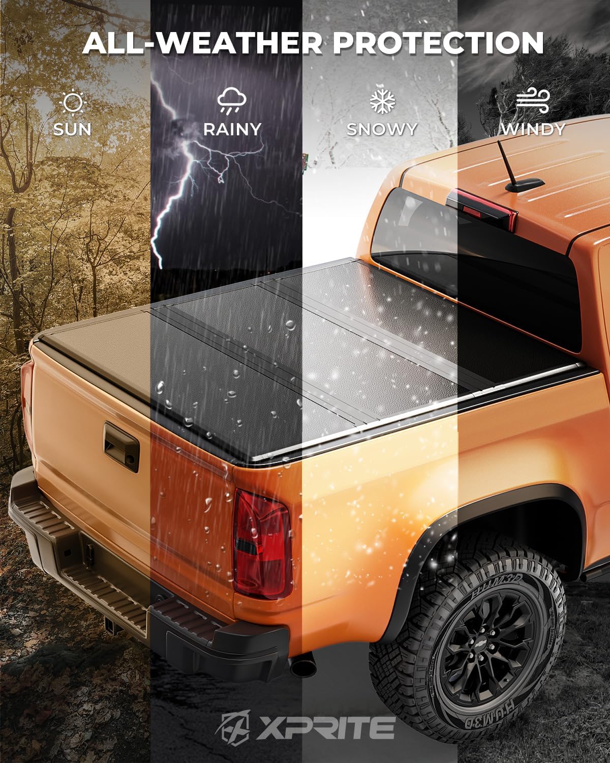 Xprite FRP Hard Folding Truck Bed Tonneau Cover Compatible with Chevrolet Colorado/GMC Canyon 2015 2016 2017 2018 2019 2020 2021 2022 2023 2024 2025 2026 Chevy Colorado Bed Cover 5.2FT (62")