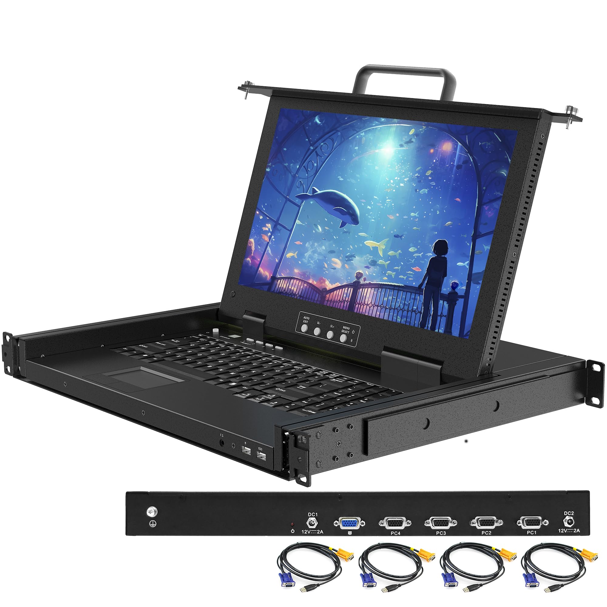 4 Port Rack Mount KVM Console with 15.6'' 1080P Monitor, 1U VGA KVM Switch Drawer for 24-Inch Deep Network Cabinet,OSD Hotkey Button Switching,Compatible with Windows,Linux,Mac,Sun,etc,Cables Included-image-39