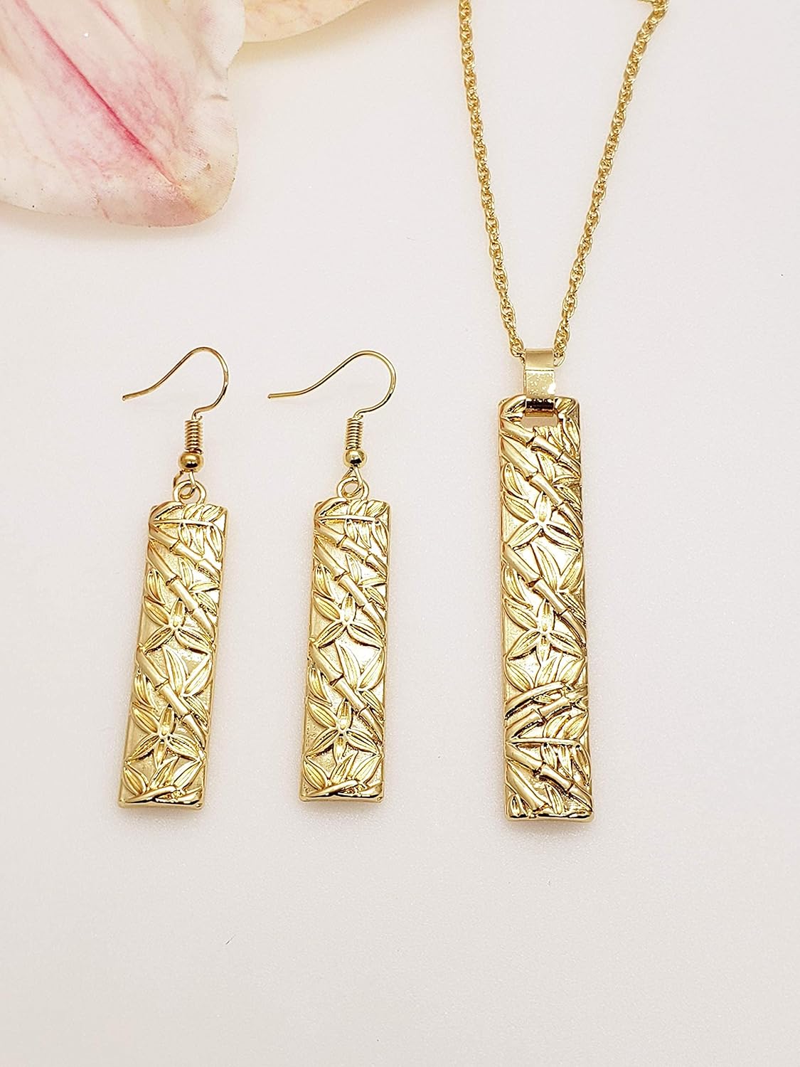 Hawaiian Bamboo Necklace Earrings Jewelry Set