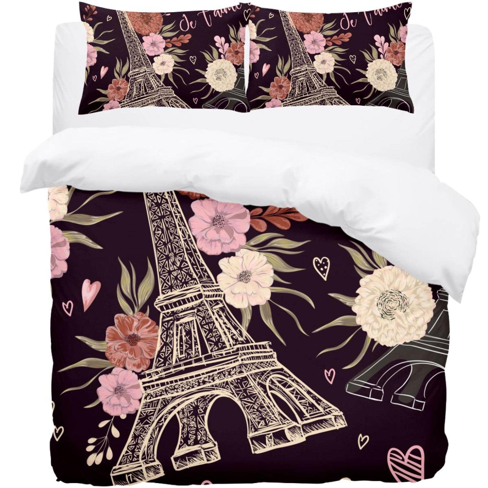 Parure de lit Tour Eiffel avec finitions haut de gamme et taies d'oreiller