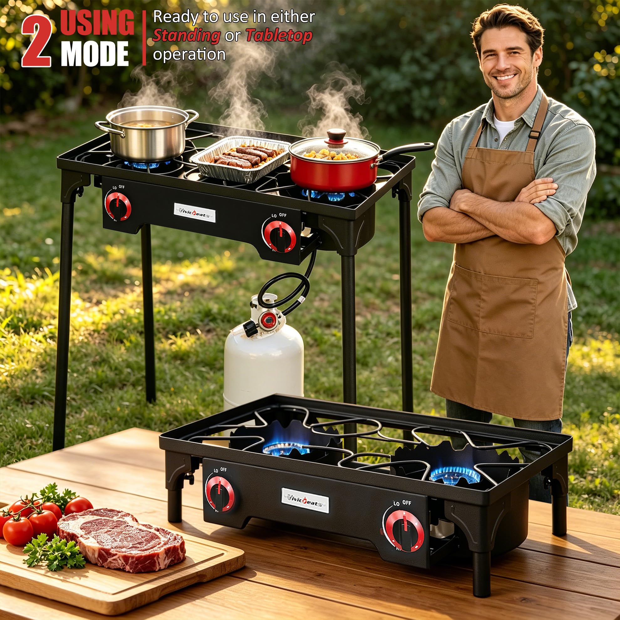 Vivicreate Regulador de alta presión de gas propano de 20 PSIG para exteriores, camping, jardín, barbacoa, parrilla, quemador